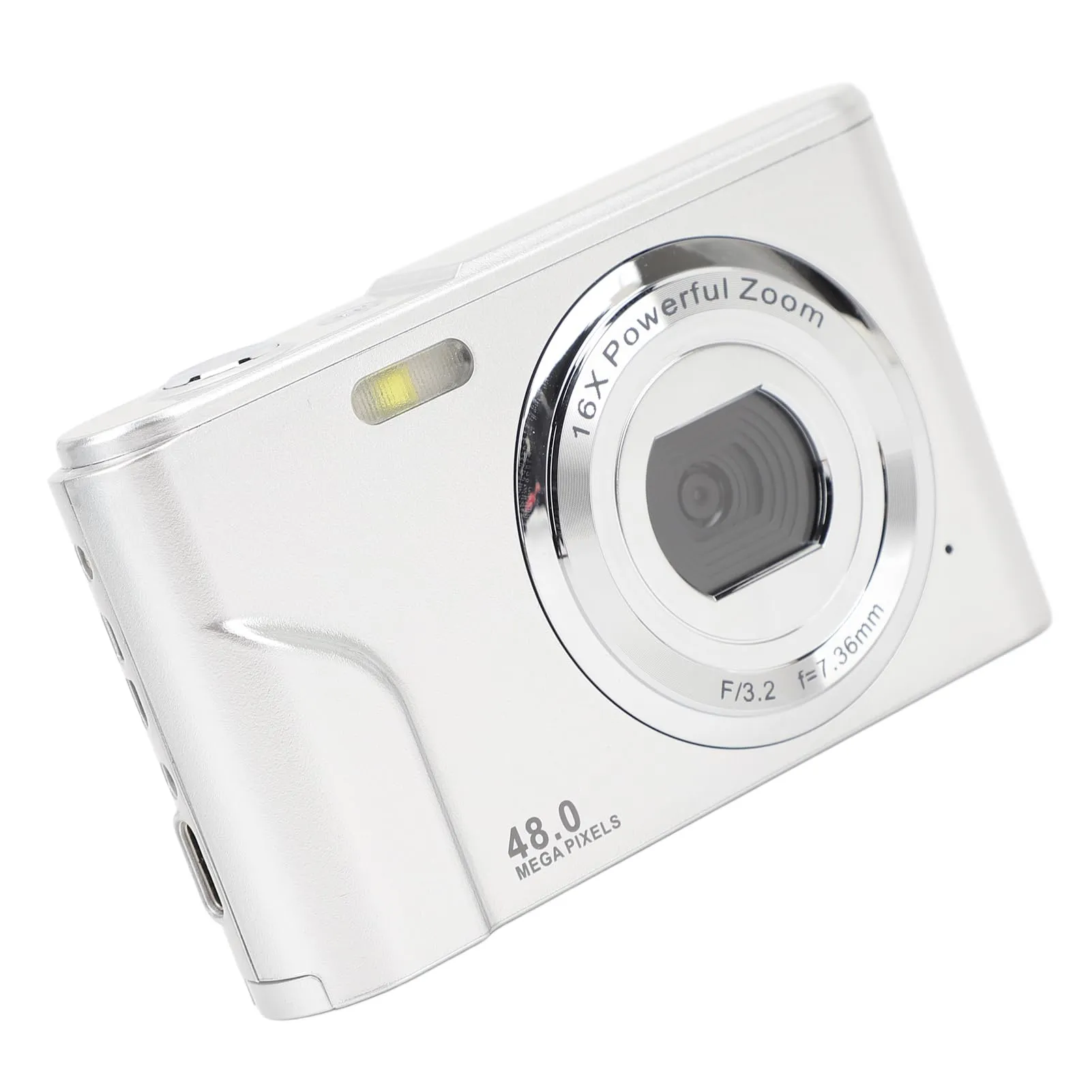 1080P 48MP Autofocus Digital Camera with 16x Zoom, 2.4' Screen, Rechargeable, Compact (Silver)