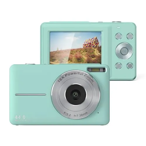 1080P Digital Camera, 44MP Autofocus Vlogging Camera, 16X Zoom, Anti Shake, Green