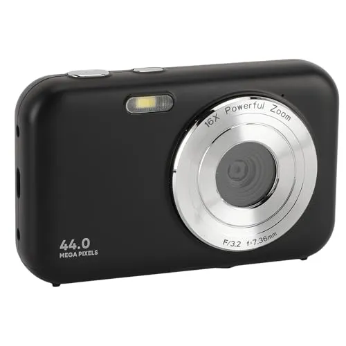 1080P Digital Camera, 44MP Autofocus Vlogging Camera, 16X Zoom, Compact Travel Camera (Black)