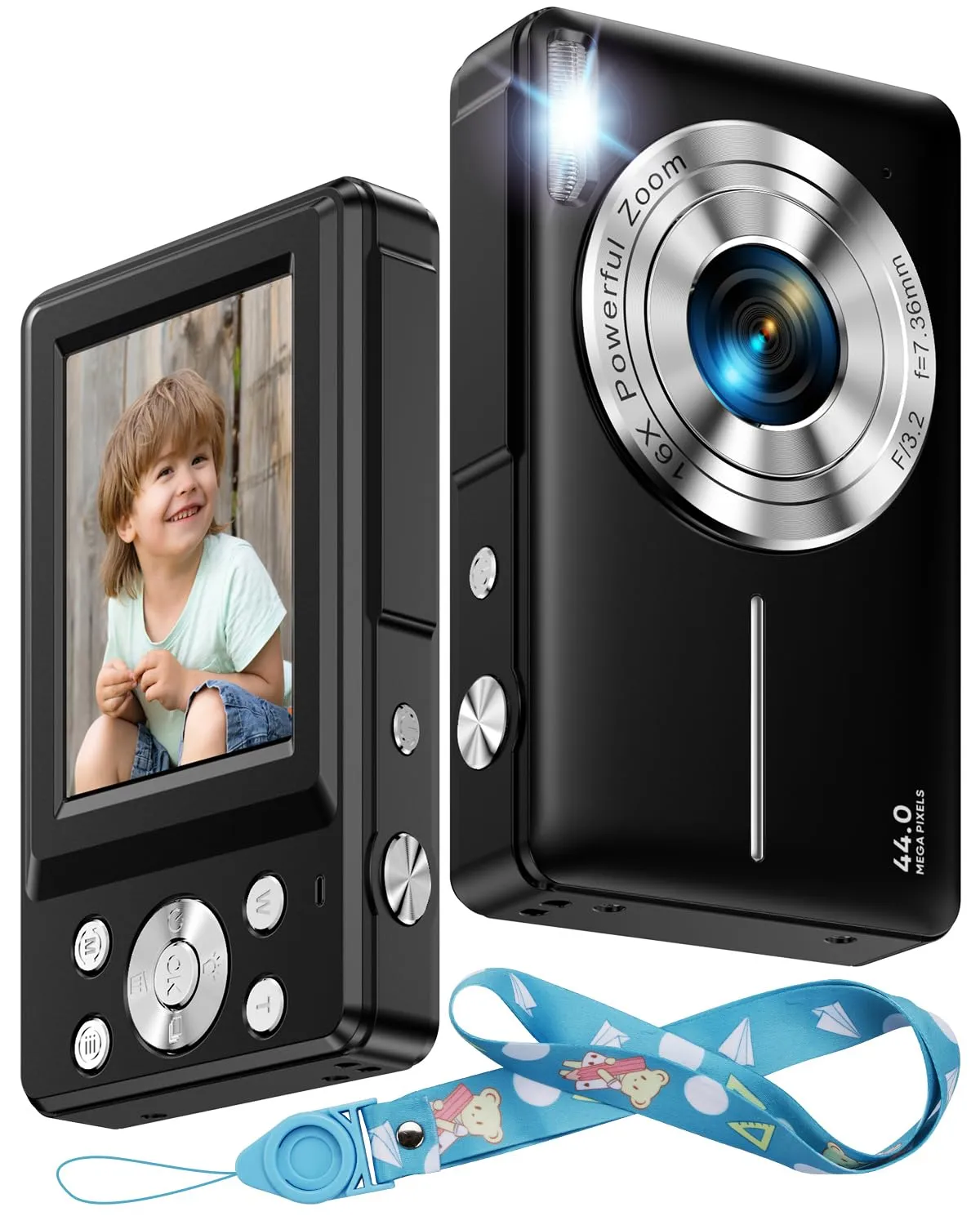 1080P Kids Digital Camera with 44MP, 16X Zoom, Anti-Shake, Lightweight Vlogging Camera