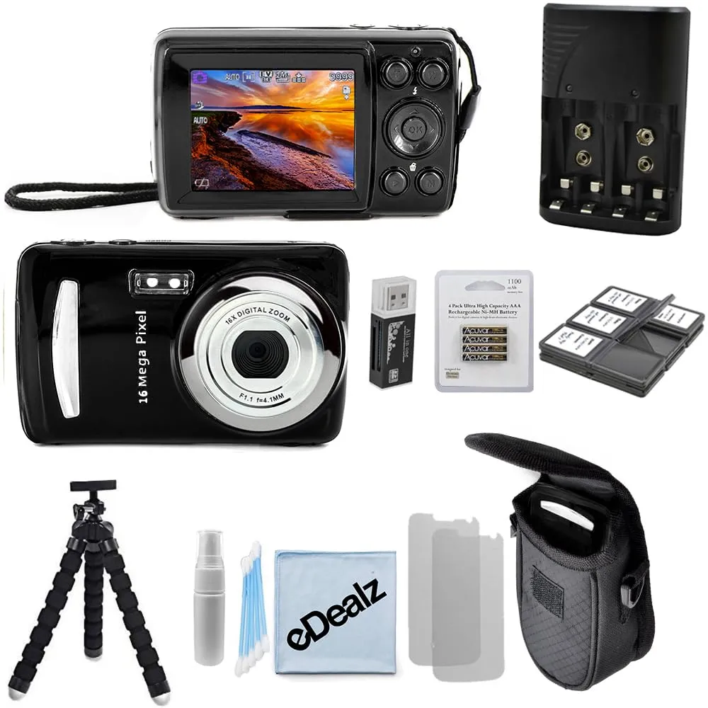 16 Megapixel Vlogging Kit with Flexible Tripod, Card Reader, Batteries, Case & Cleaning Kit