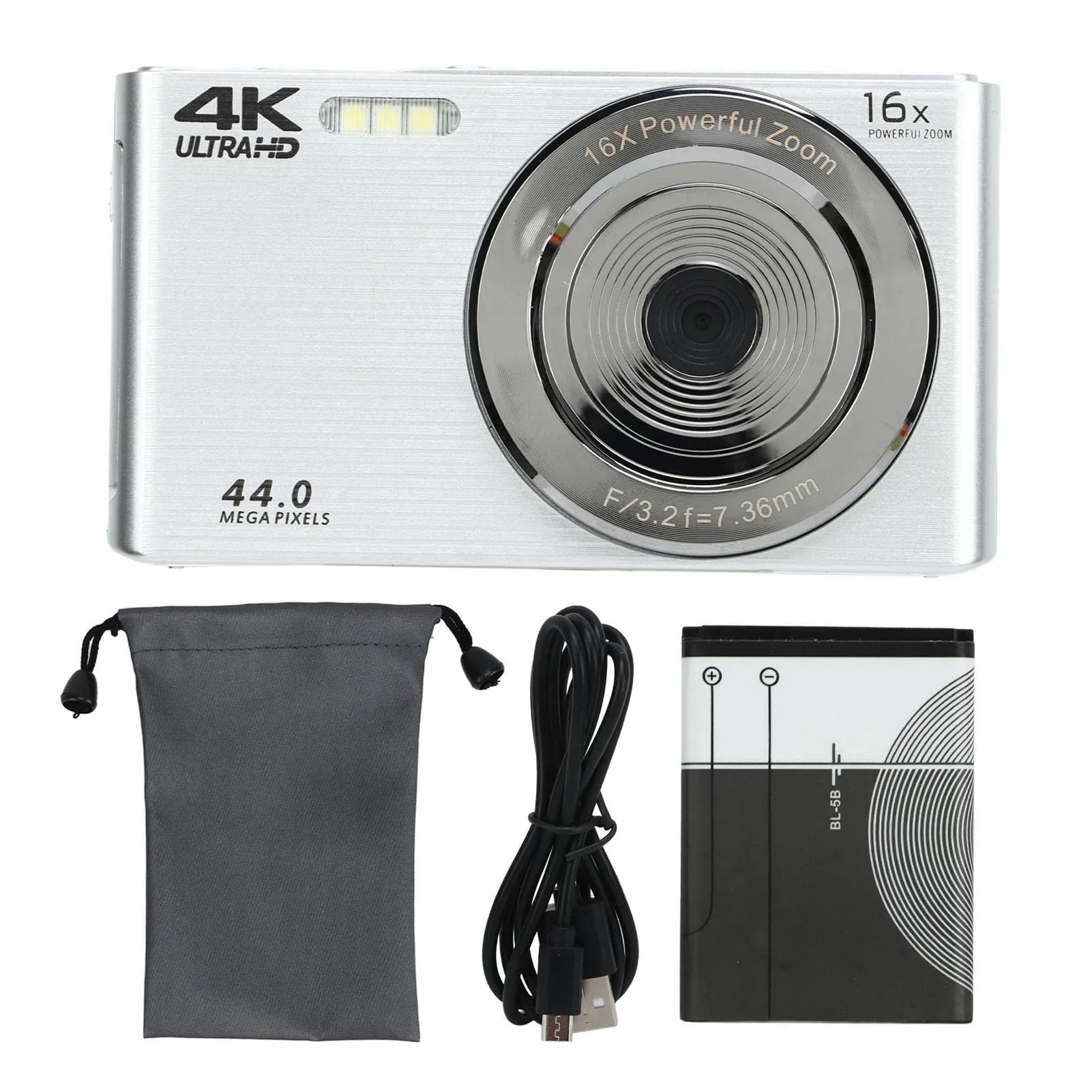 16X Digital Zoom Camera with Built-In Fill Light, 4K 44MP High-Definition Photography Camera