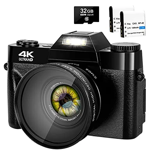 4K 48MP Digital Camera with 16X Zoom, Vlogging & Photography, Rechargeable Auto Focus, Black