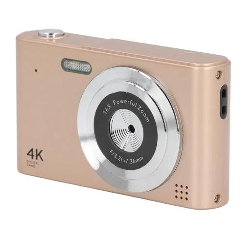 4K Digital Camera, 16X Zoom Non Shake, 48MP Compact Travel Camera - Gold