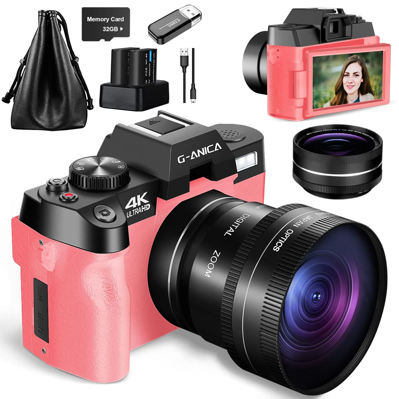 4K Digital Camera for Photography, 48MP/60FPS Vlogging Camera by G-Anica