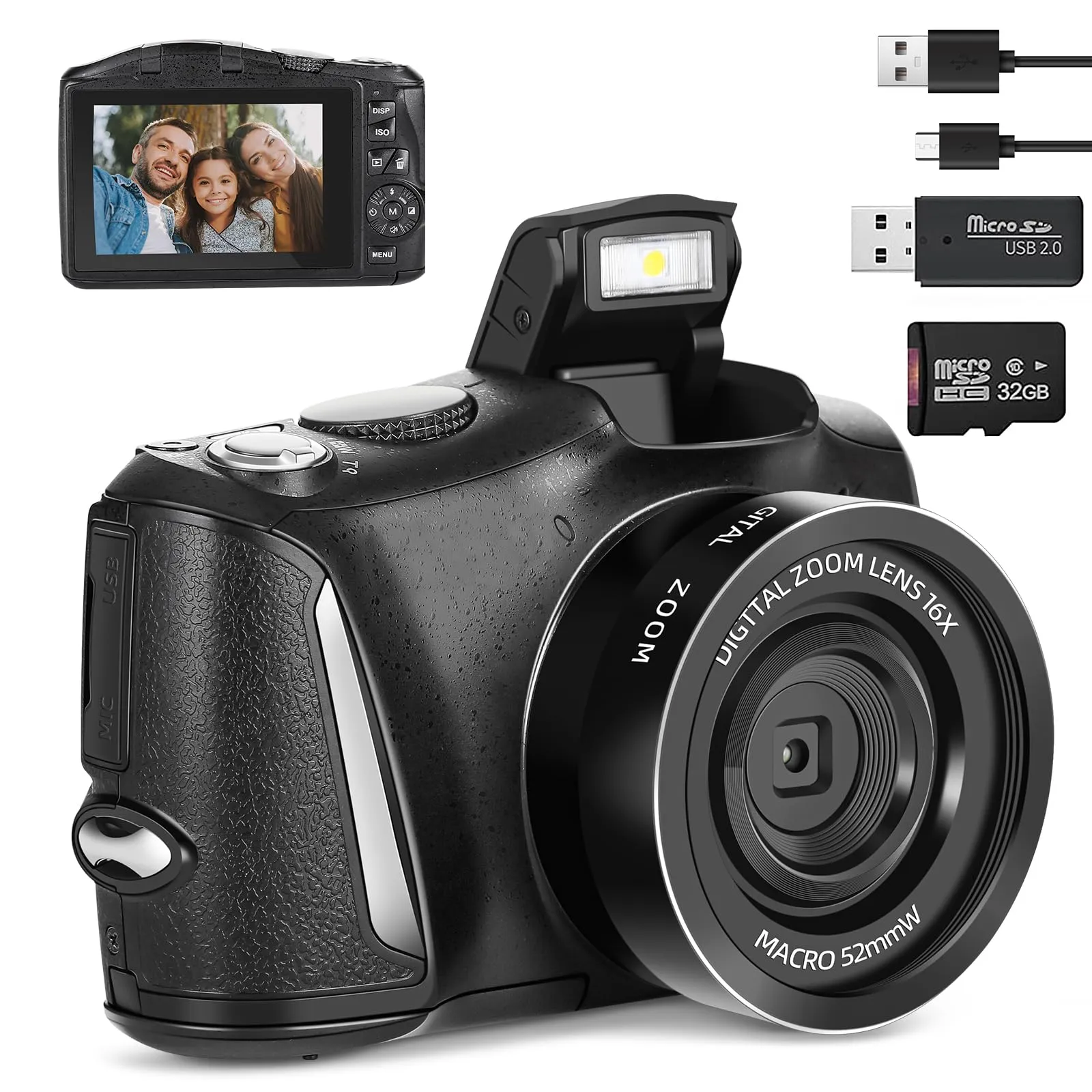 4K Digital Camera with 32GB SD Card – Beginner-friendly DSLR for Photography & Vlogging