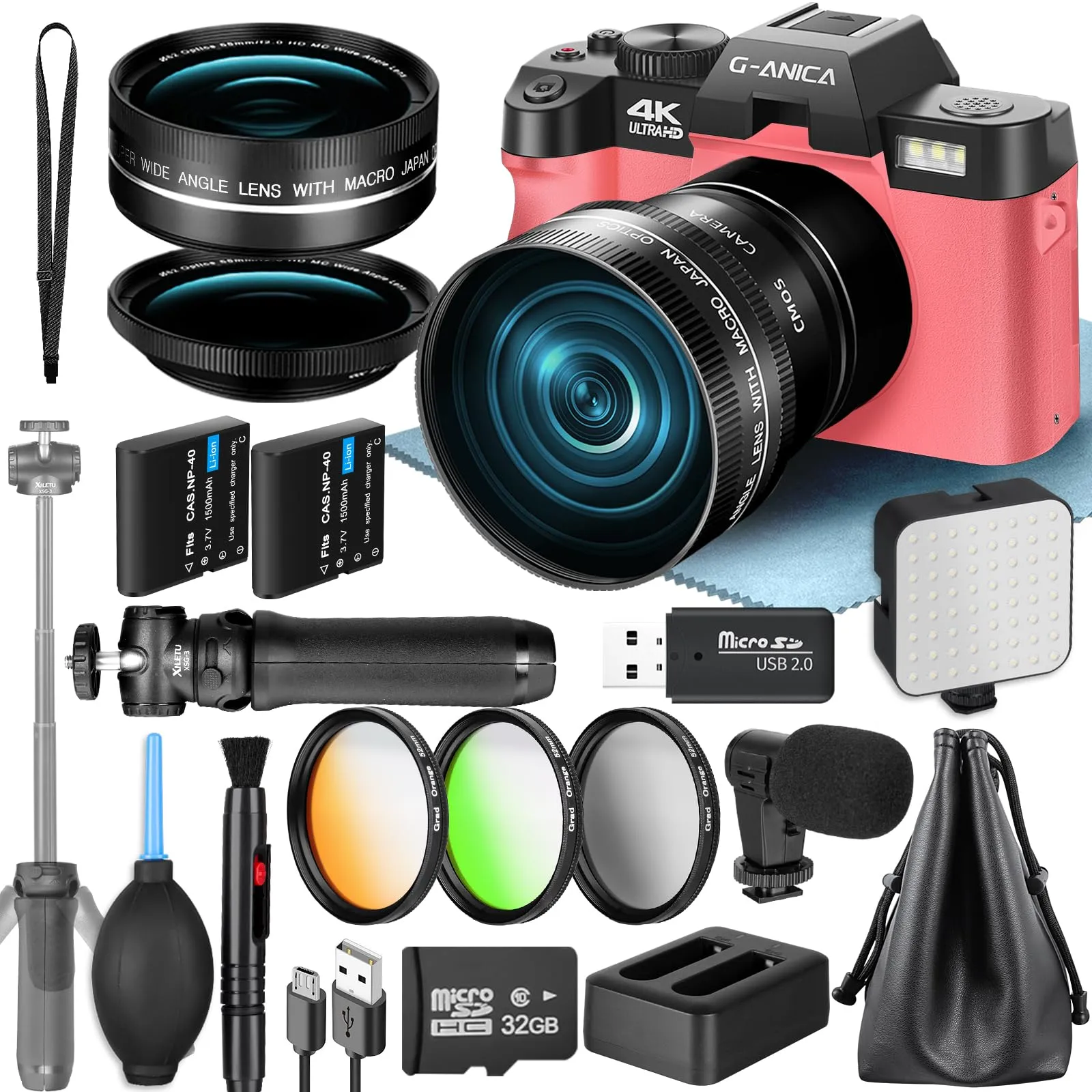 4K Digital Cameras for Photography, 48MP Vlogging with Microphone, WiFi, Tripod Grip