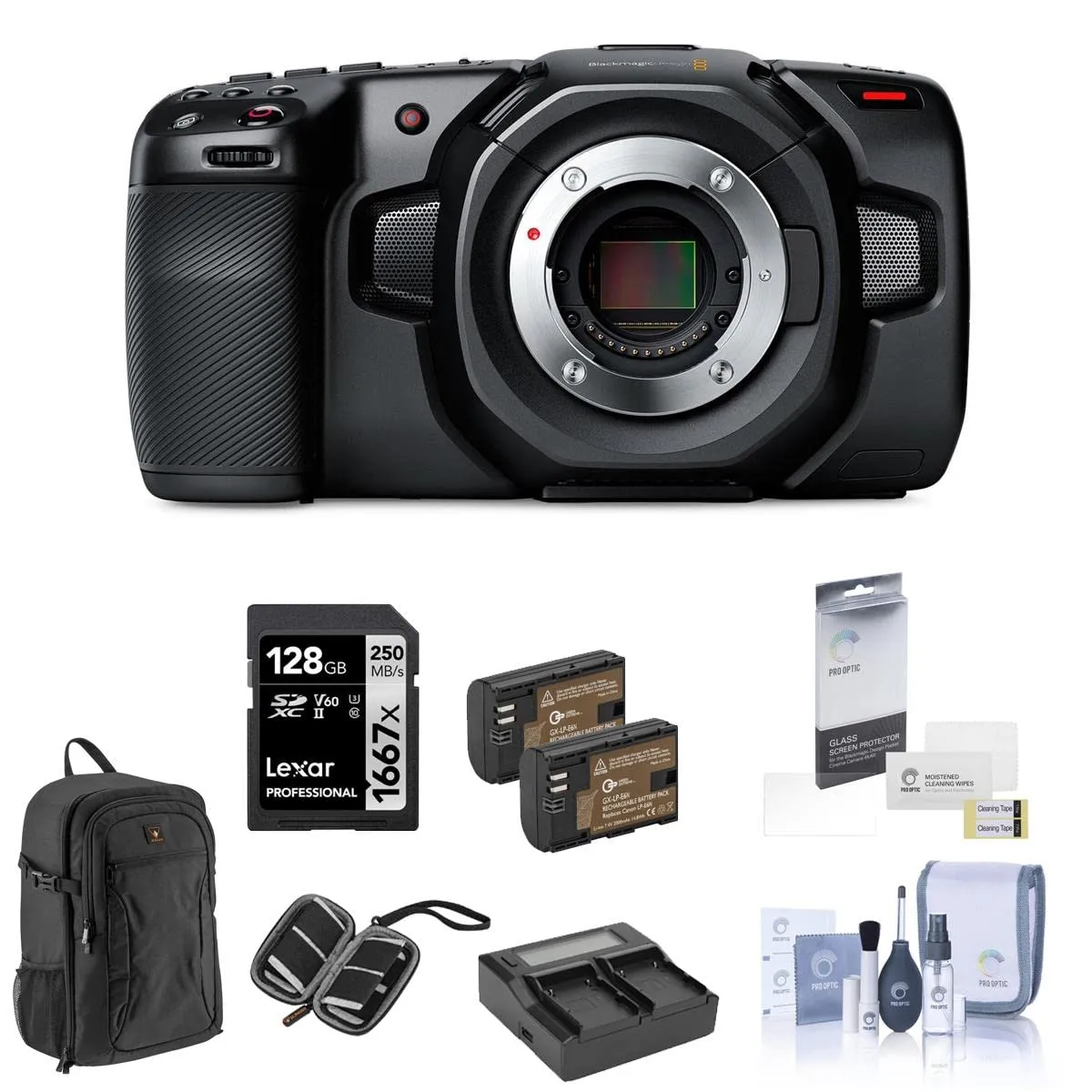 Blackmagic Design Pocket Cinema Camera 4K Bundle with Batteries, Backpack, Charger & Accessories