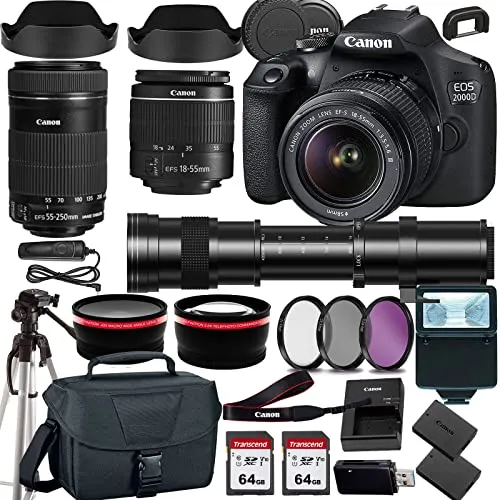 Canon EOS 2000D DSLR Camera Bundle with 18-55mm, 55-250mm & 420-800mm Lenses, Renewed