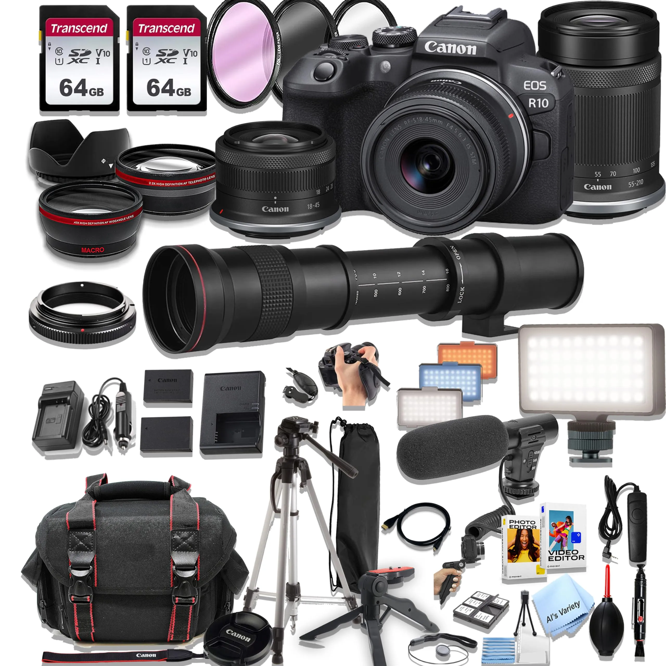 Canon EOS R10 Mirrorless Camera Bundle with 18-45mm, 55-210mm, and 420-800mm Lenses