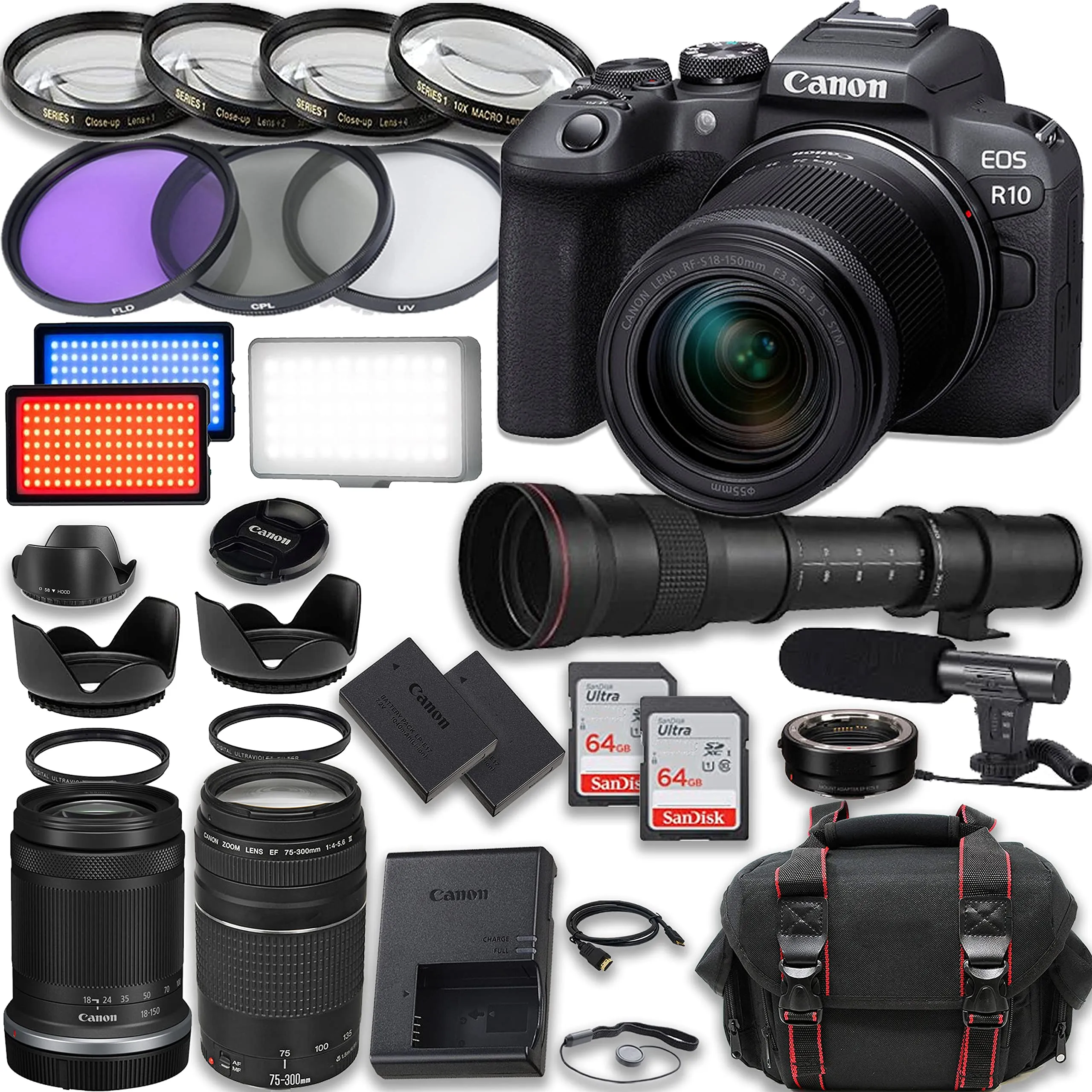 Canon EOS R10 Mirrorless Camera Bundle with RF-S 18-150mm, 75-300mm & 420-800mm Lenses