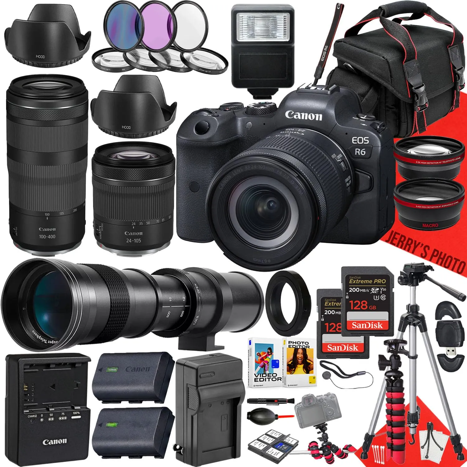 Canon EOS R6 Mirrorless Camera Bundle with 24-105mm, 100-400mm & 420-800mm Telephoto Lenses