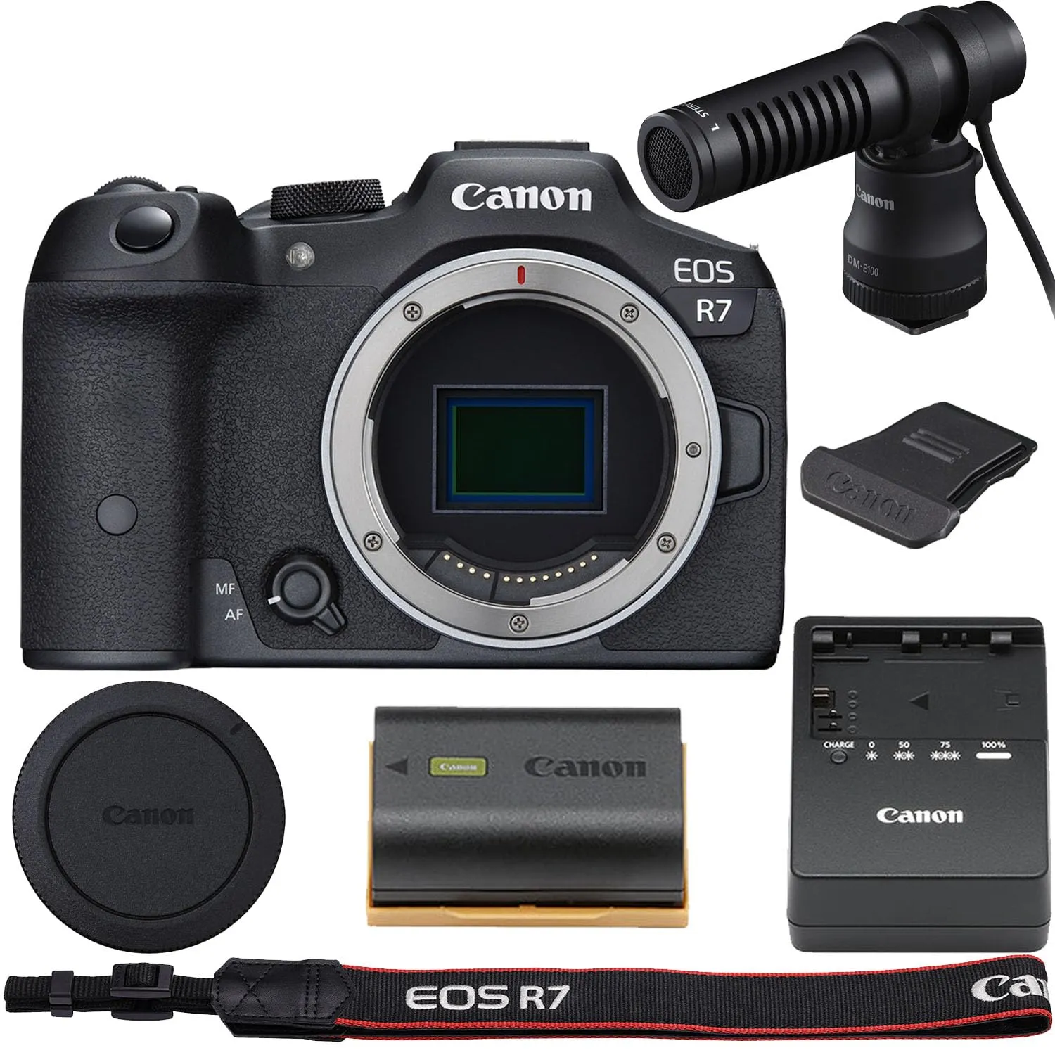 Canon EOS R7 Mirrorless Camera Body with DM-E100 Microphone Kit, 32.5MP, Black