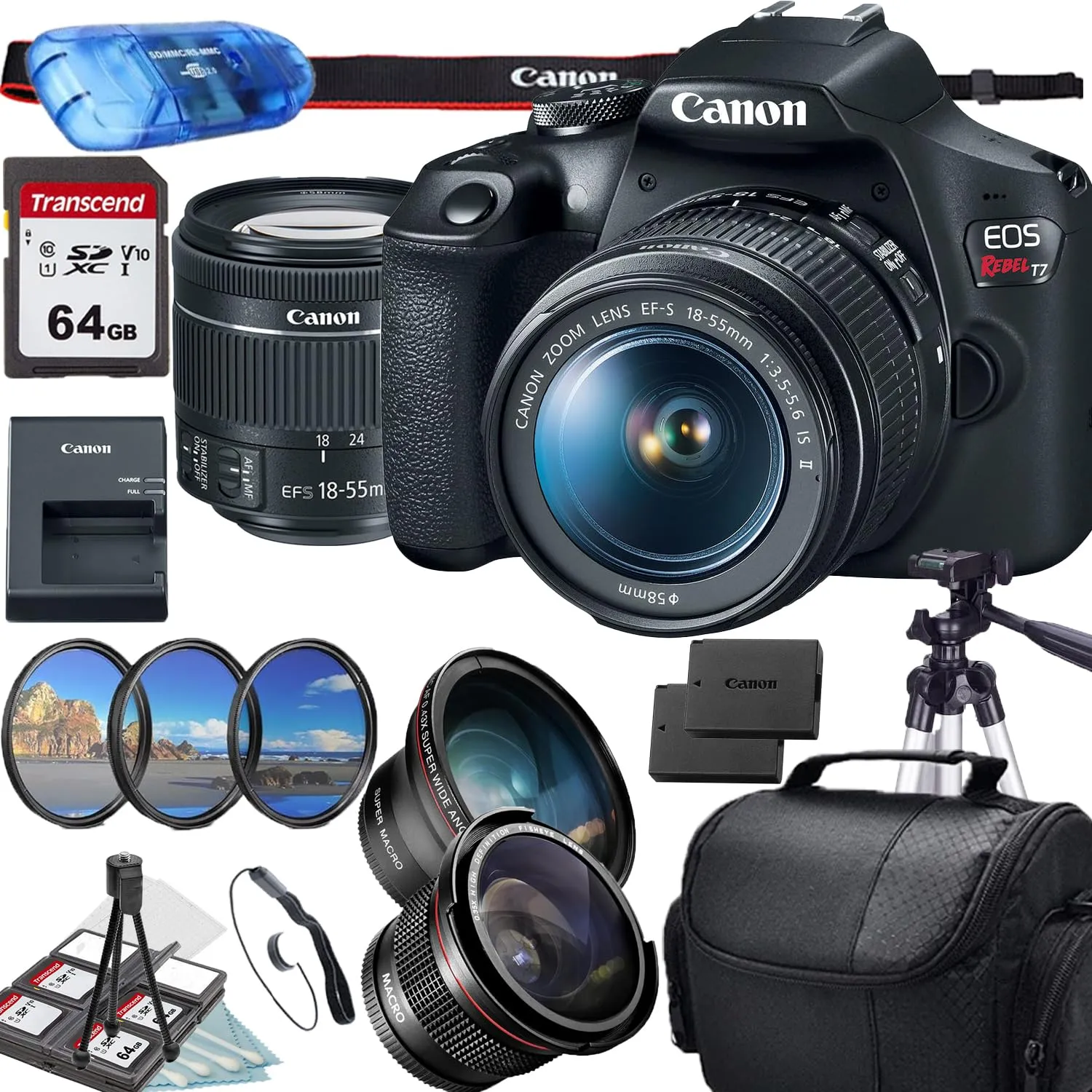 Canon EOS Rebel T7 DSLR Camera with 18-55mm Lens + Accessory Bundle (Renewed)