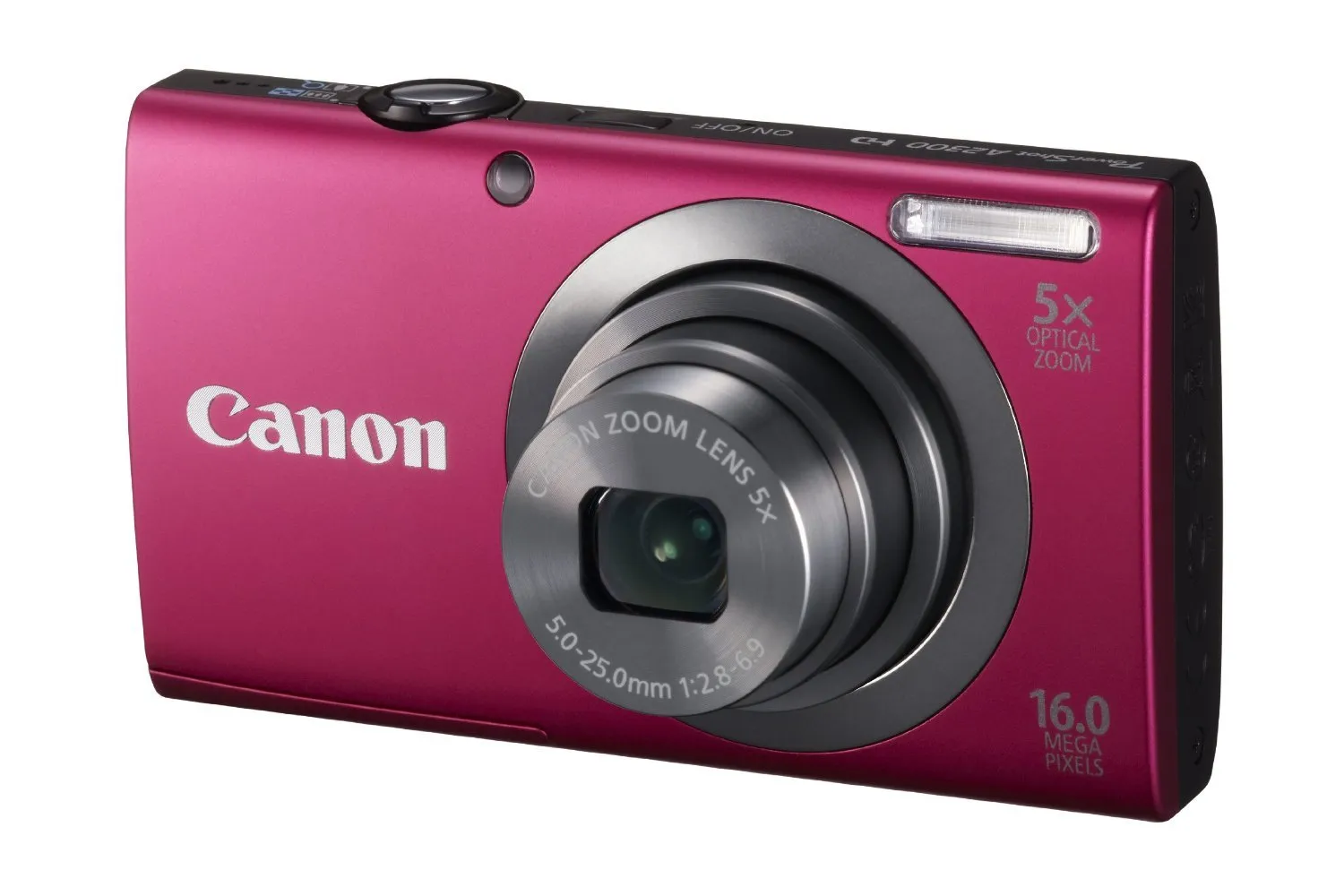 Canon PowerShot A2300 16MP Digital Camera, 5x Zoom, 28mm Wide-Angle Lens, Red (Renewed)