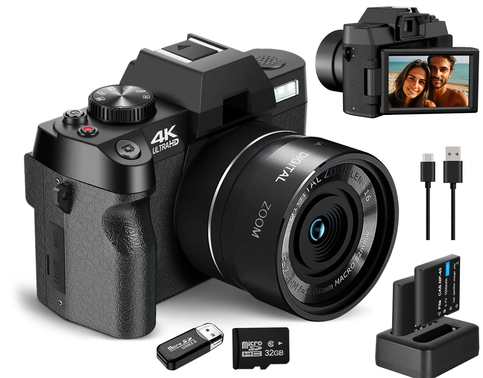 Digital Camera for Photography, 4K Video, 48MP Photos, 180° Flip Screen, ATPLOES