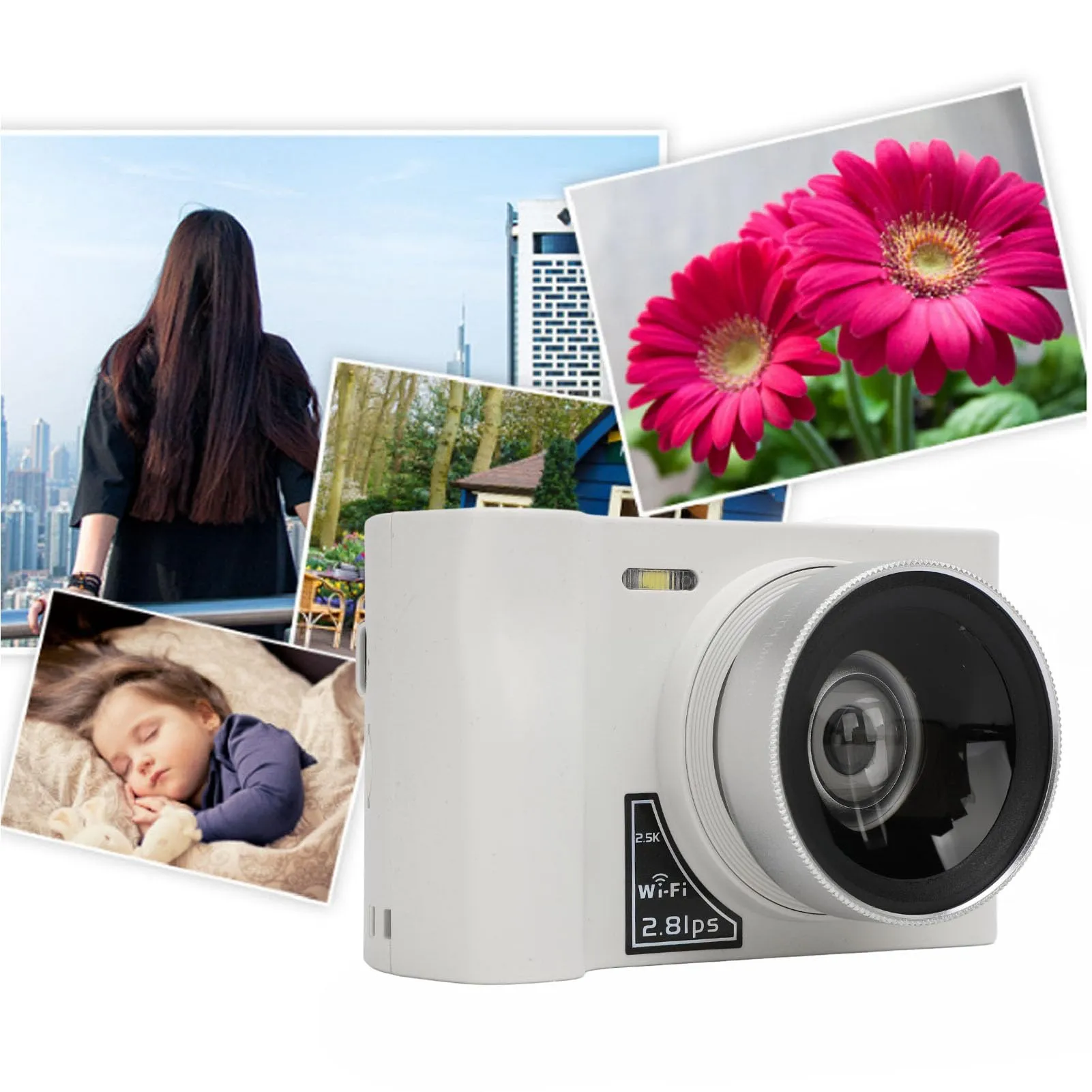 Digital Camera with 24MP, 2.5K Video, 16x Zoom, 2.88' Screen, 1800mAh Battery, White