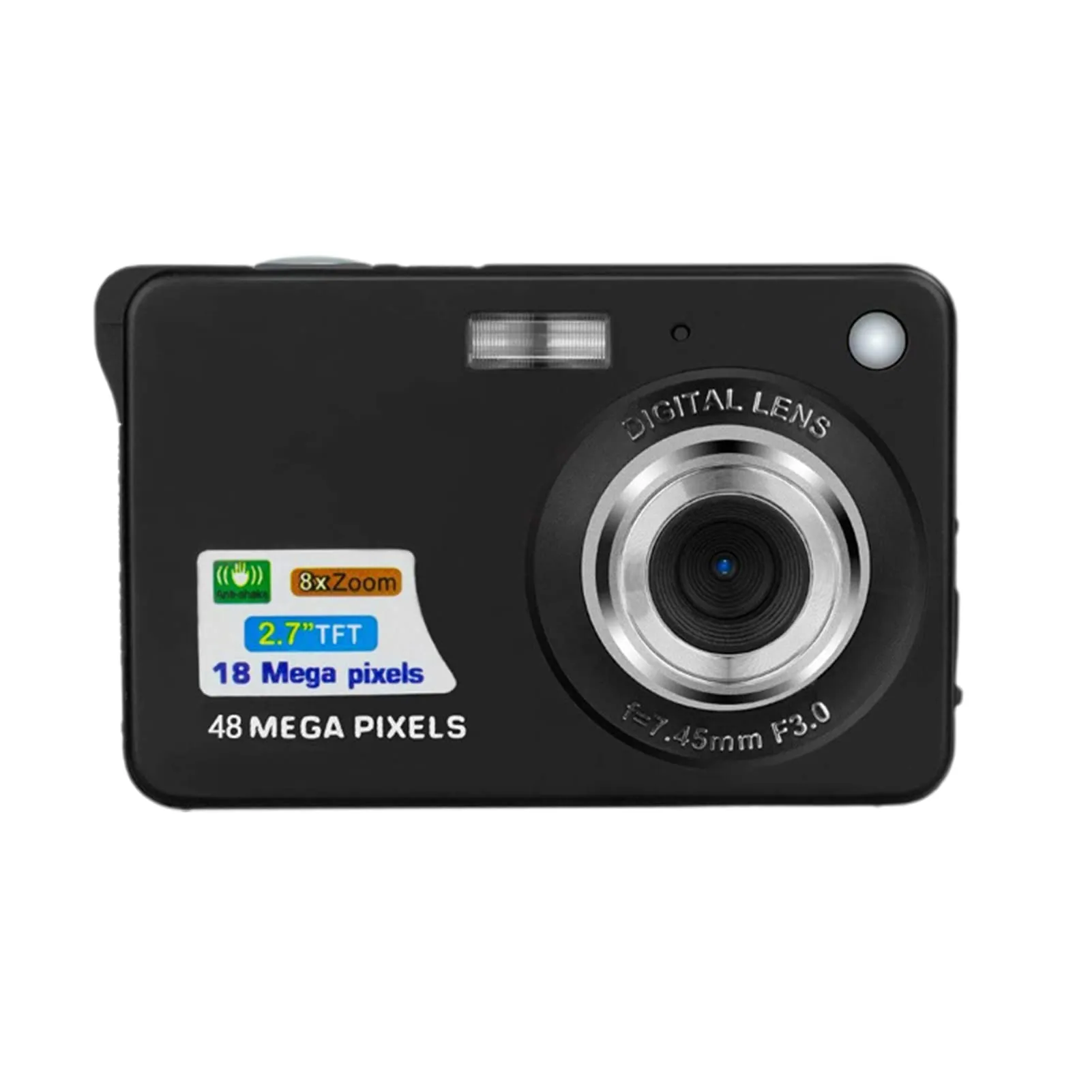 Digital Camera with 8x Zoom and Automatic Smile Recognition - Smalibal, 48MP, Black