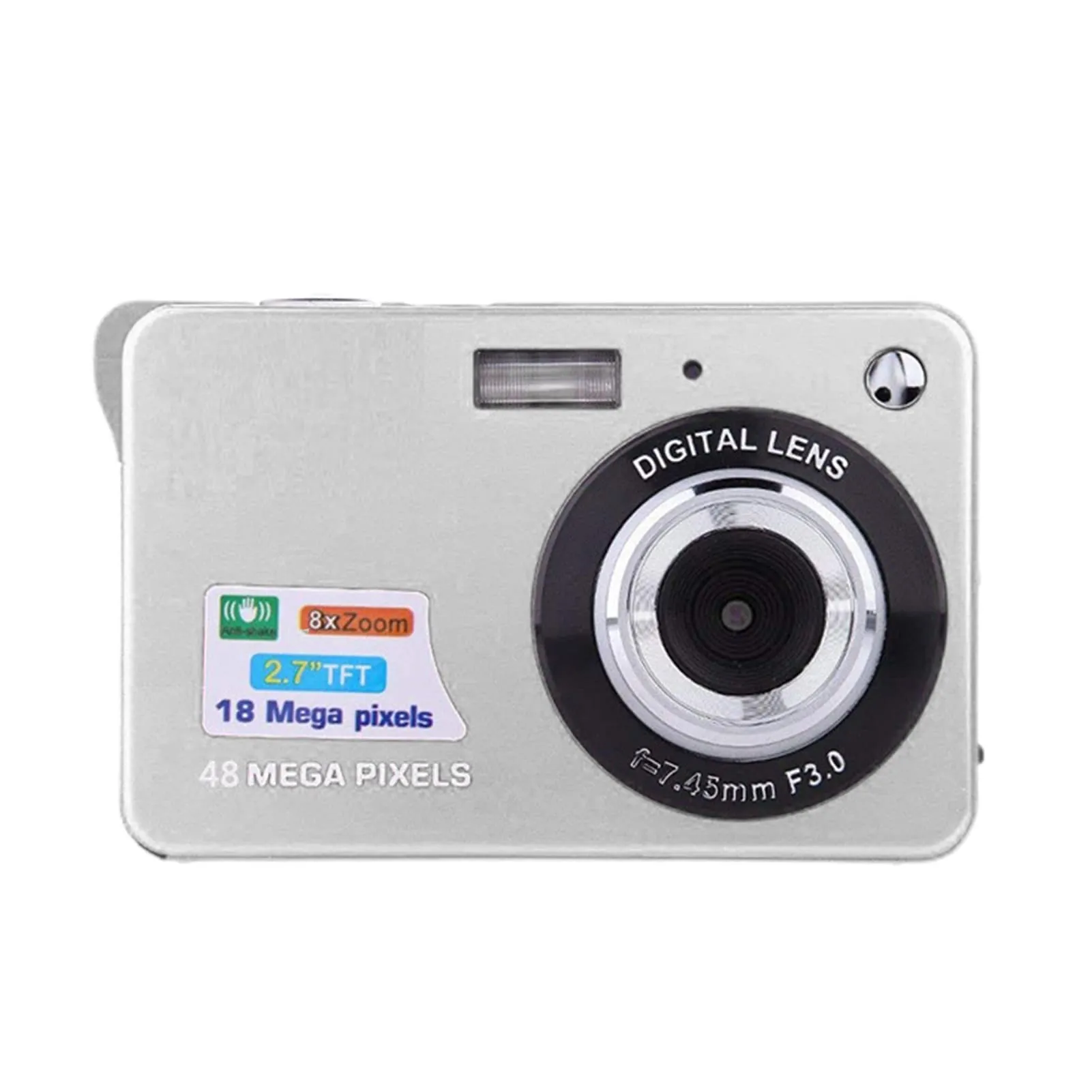 Digital Camera with 8x Zoom and Smile Recognition - 48MP Silver Compact Camera