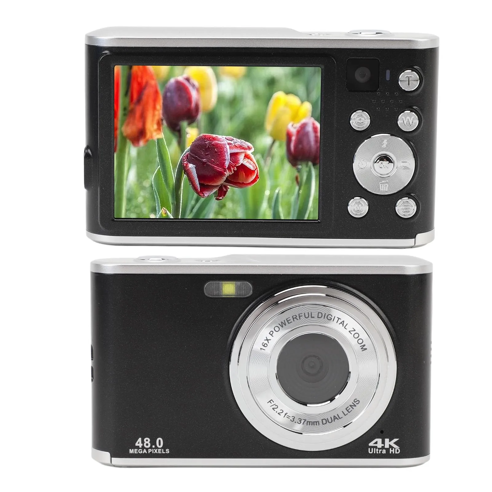 Dpofirs 4K Digital Camera 48MP Autofocus Dual Lens Compact Vlogging Travel Camera (Black)