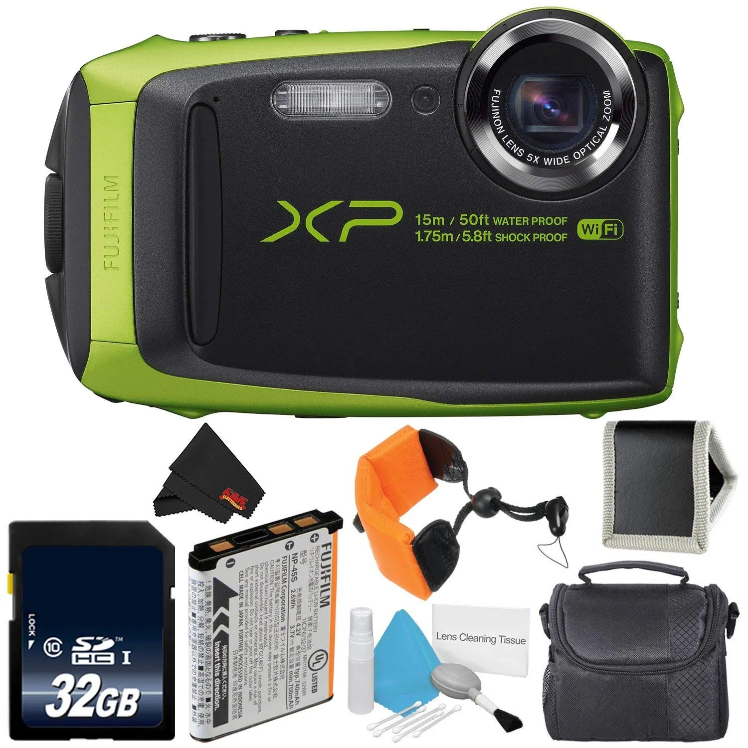 Fujifilm FinePix XP90 Lime Green Waterproof Camera Bundle with 32GB Card & Accessories