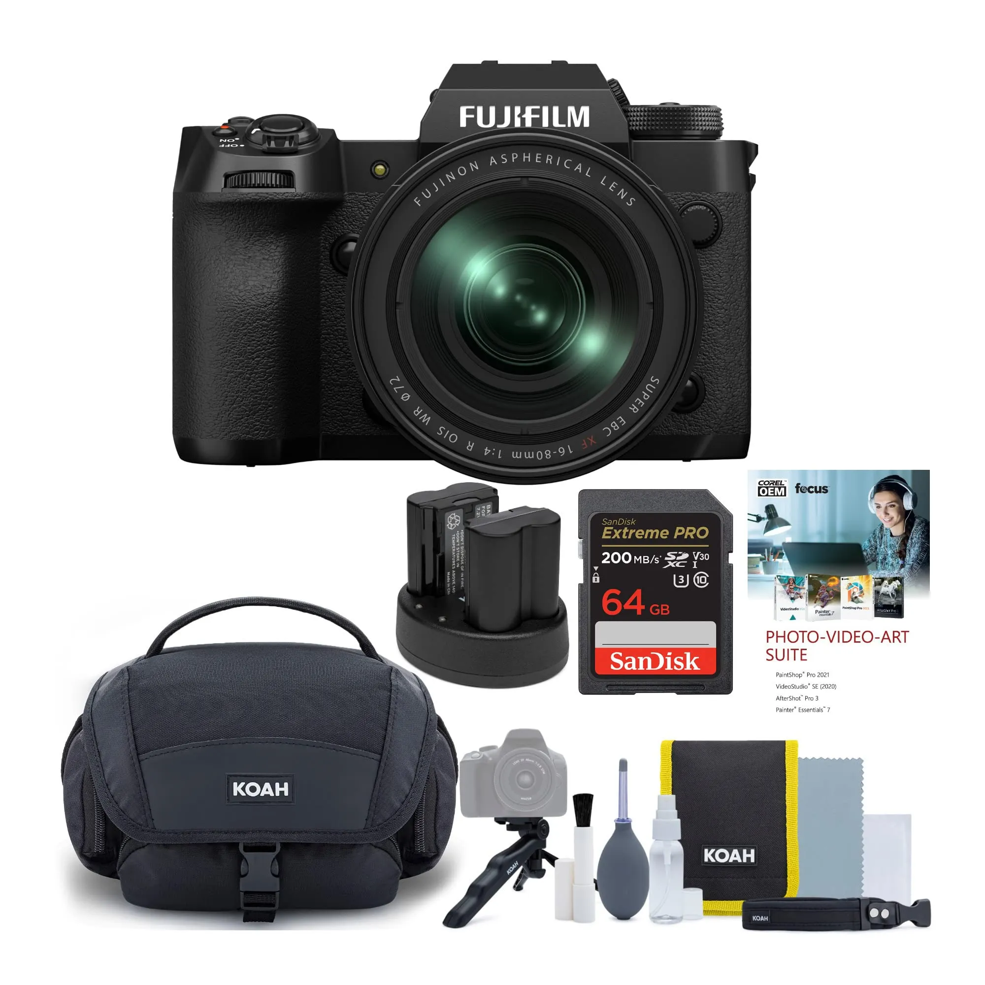 Fujifilm X-H2 40MP Camera Bundle with XF16-80mm Lens, Batteries, Memory Card & Case