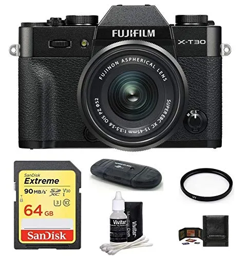 FUJIFILM X-T30 II Mirrorless Camera Bundle with 64GB Card, 15-45mm Lens, Black