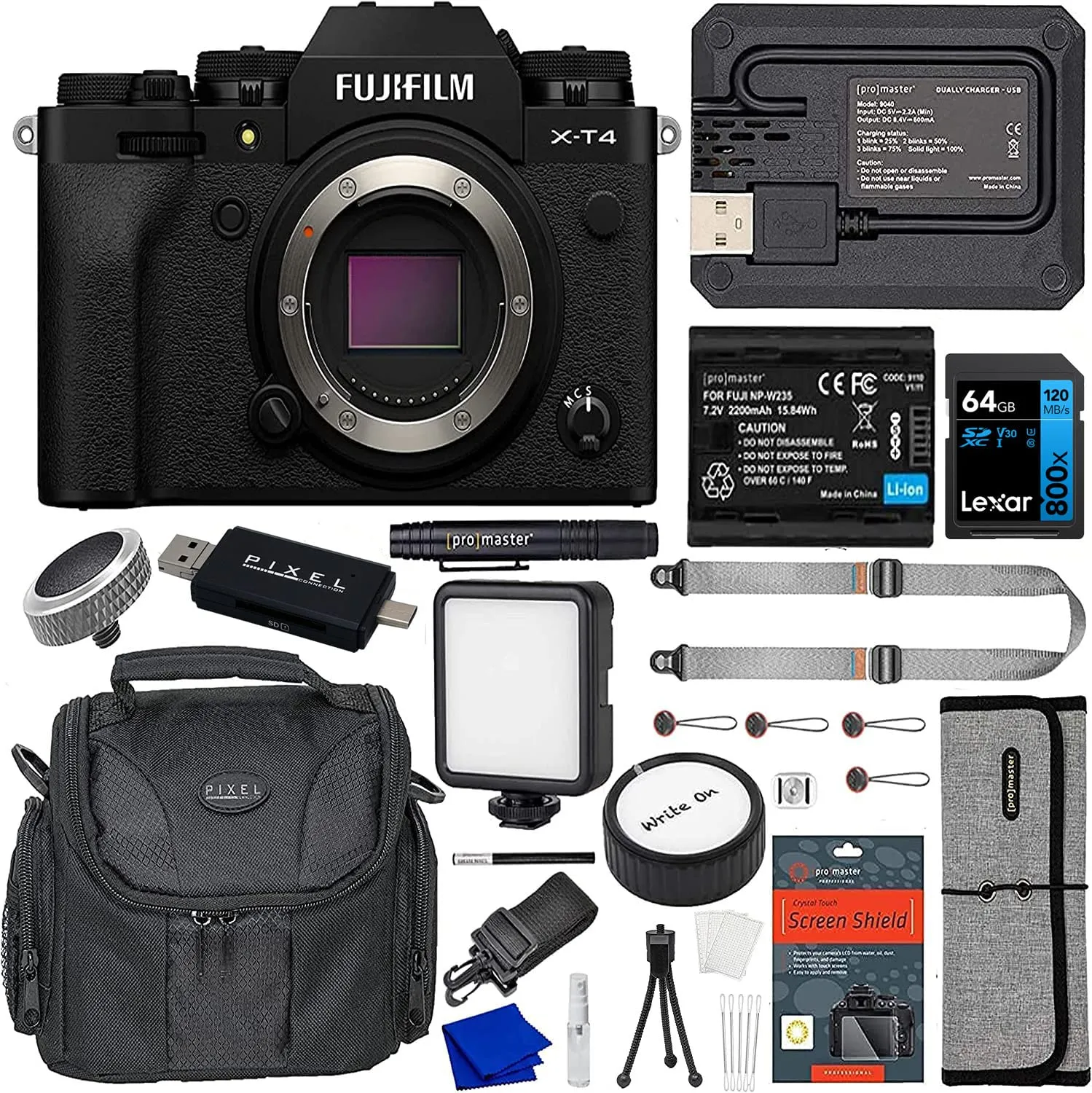 Fujifilm X-T4 Mirrorless Digital Camera with 13-Piece Travel Bundle, 26MP, In-Body Stabilization