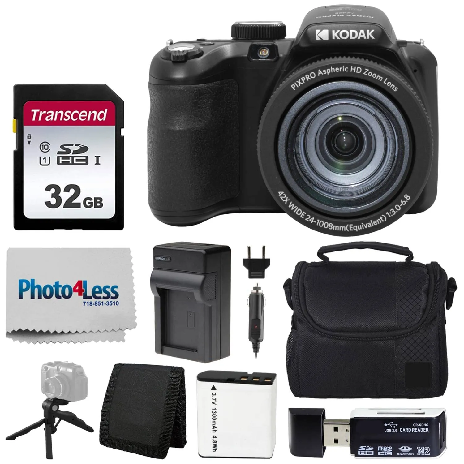 Kodak PIXPRO AZ425 Digital Camera Bundle with 32GB Card, Case, Battery, Charger, Tripod