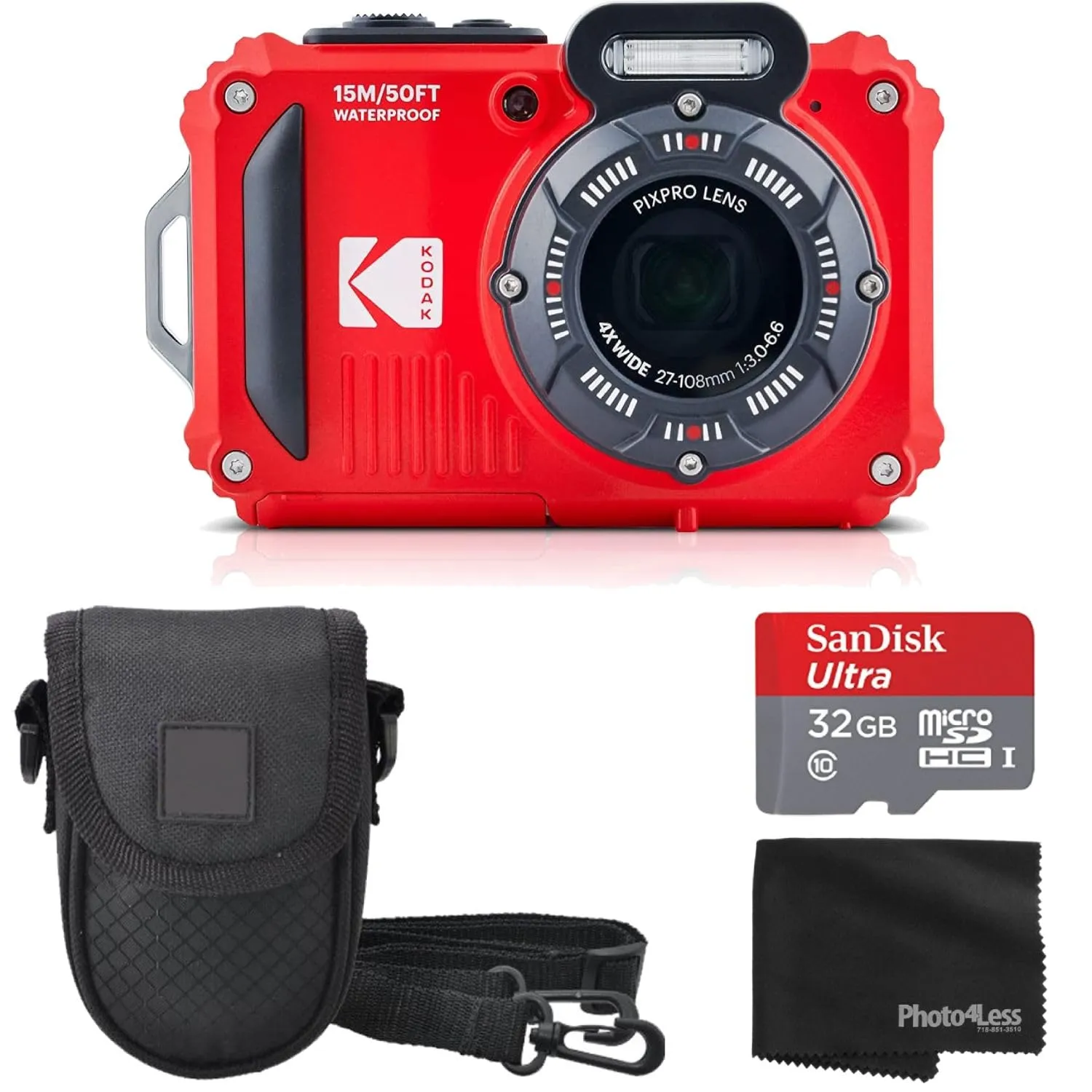 Kodak PIXPRO WPZ2 Red Waterproof Shockproof Camera Bundle with 32GB Card and Case