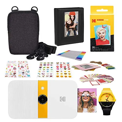 KODAK Smile Instant Print Digital Camera (White/Yellow) - Compact, Rechargeable, HD Quality Photos