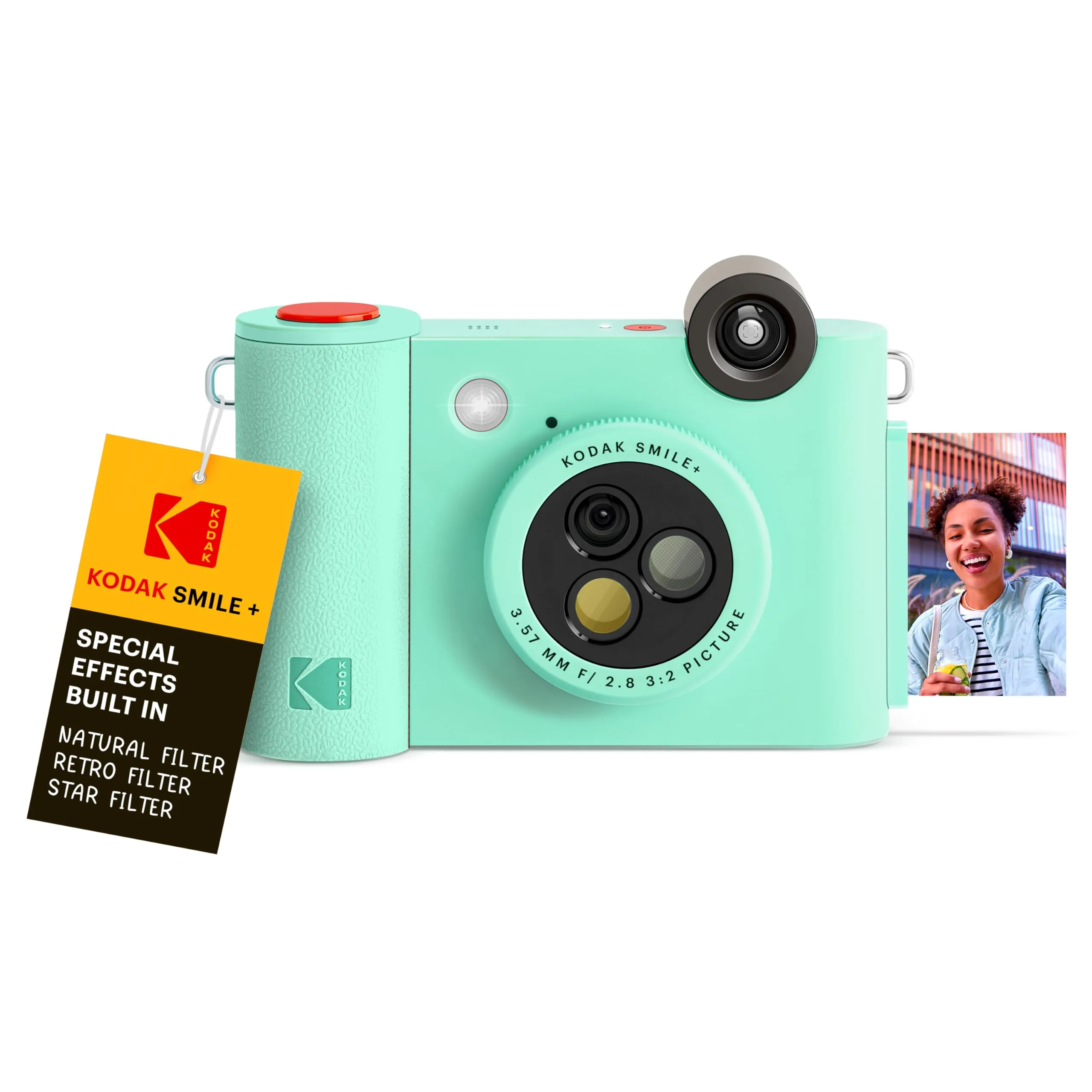 KODAK Smile+ Mint Green Wireless Instant Print Camera, 2x3' Sticky-backed Photo Prints