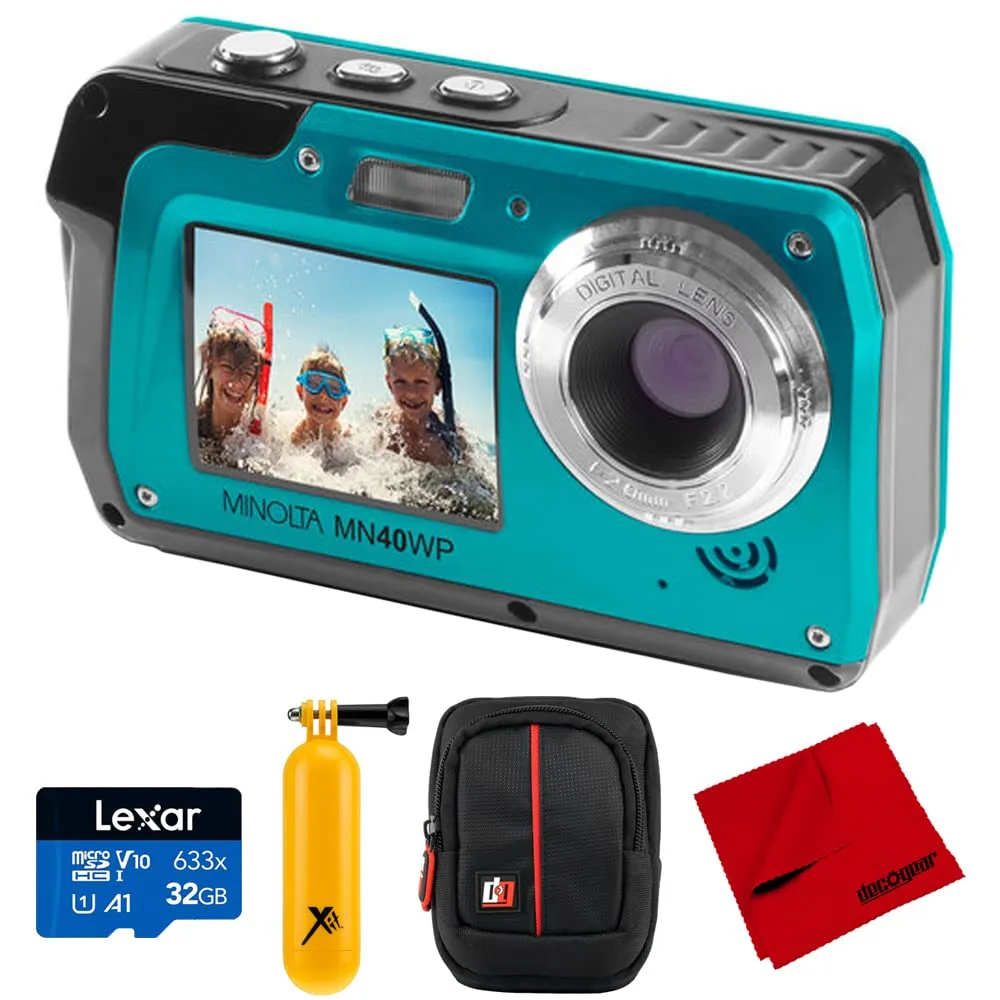 Minolta MN40WP-BL 48MP Waterproof Digital Camera Bundle with 64GB Card, Case & Floating Handle