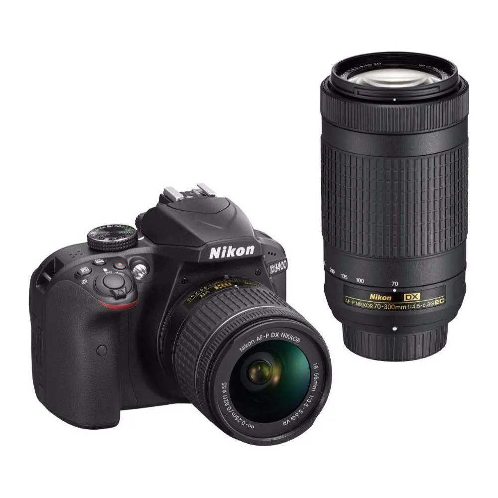 Nikon D3400 Digital SLR Camera with 18-55mm & 70-300mm Lenses - SnapBridge, 24.2MP, Compact