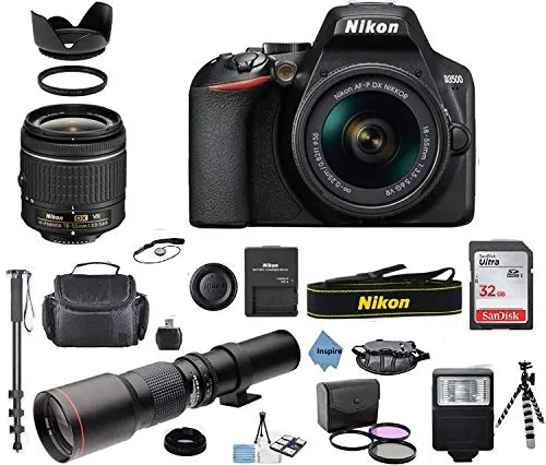 Nikon D3500 24.2MP DSLR Camera with 18-55mm VR Lens & 500mm Telephoto Lens Bundle