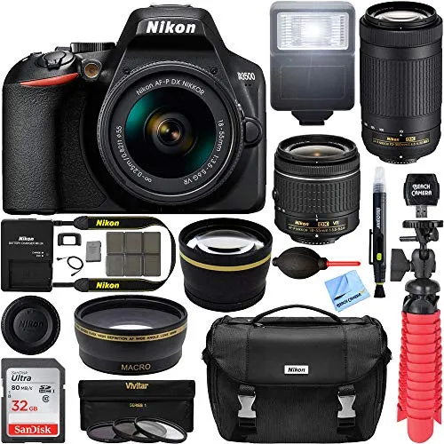 Nikon D3500 DSLR Camera Bundle with 18-55mm & 70-300mm Lenses, 32GB Card, Accessories