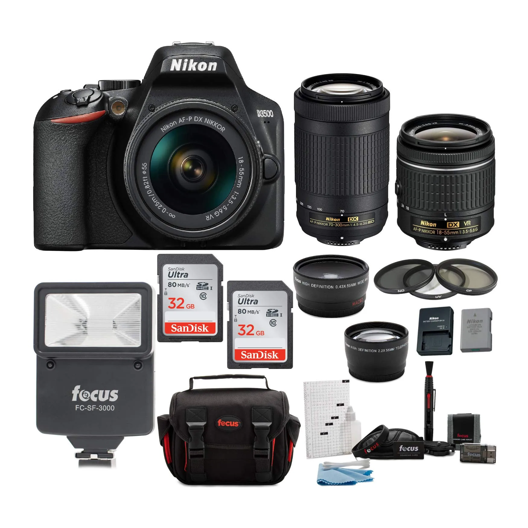 Nikon D3500 DSLR Camera with 18-55mm & 70-300mm Lenses, 64GB Card & Accessory Bundle