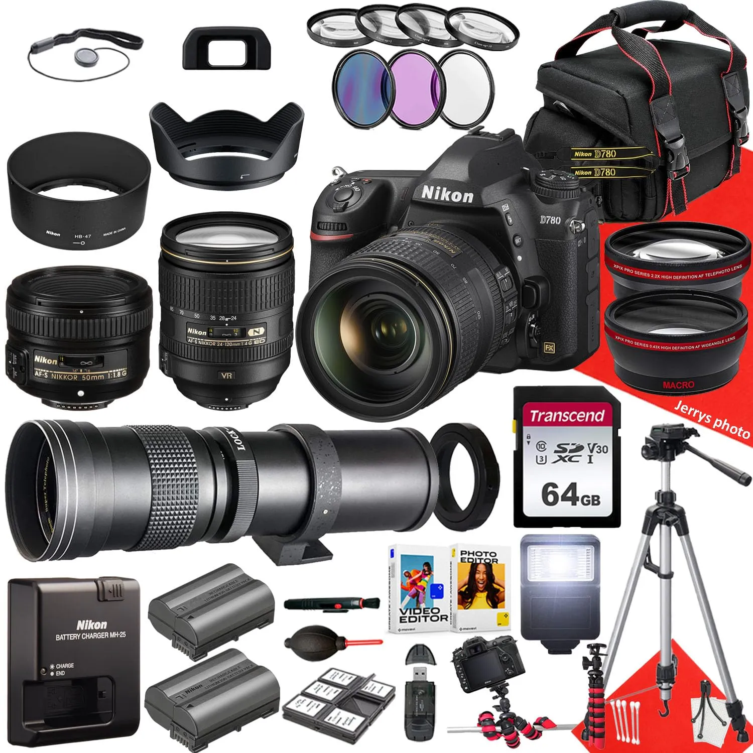 Nikon D780 DSLR Camera Bundle with 24-120mm, 50mm, 420-800mm Lenses + Extras - Renewed