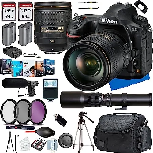 Nikon D850 DSLR Camera Bundle with 24-120mm Lens, Shotgun Microphone, Tripod & More