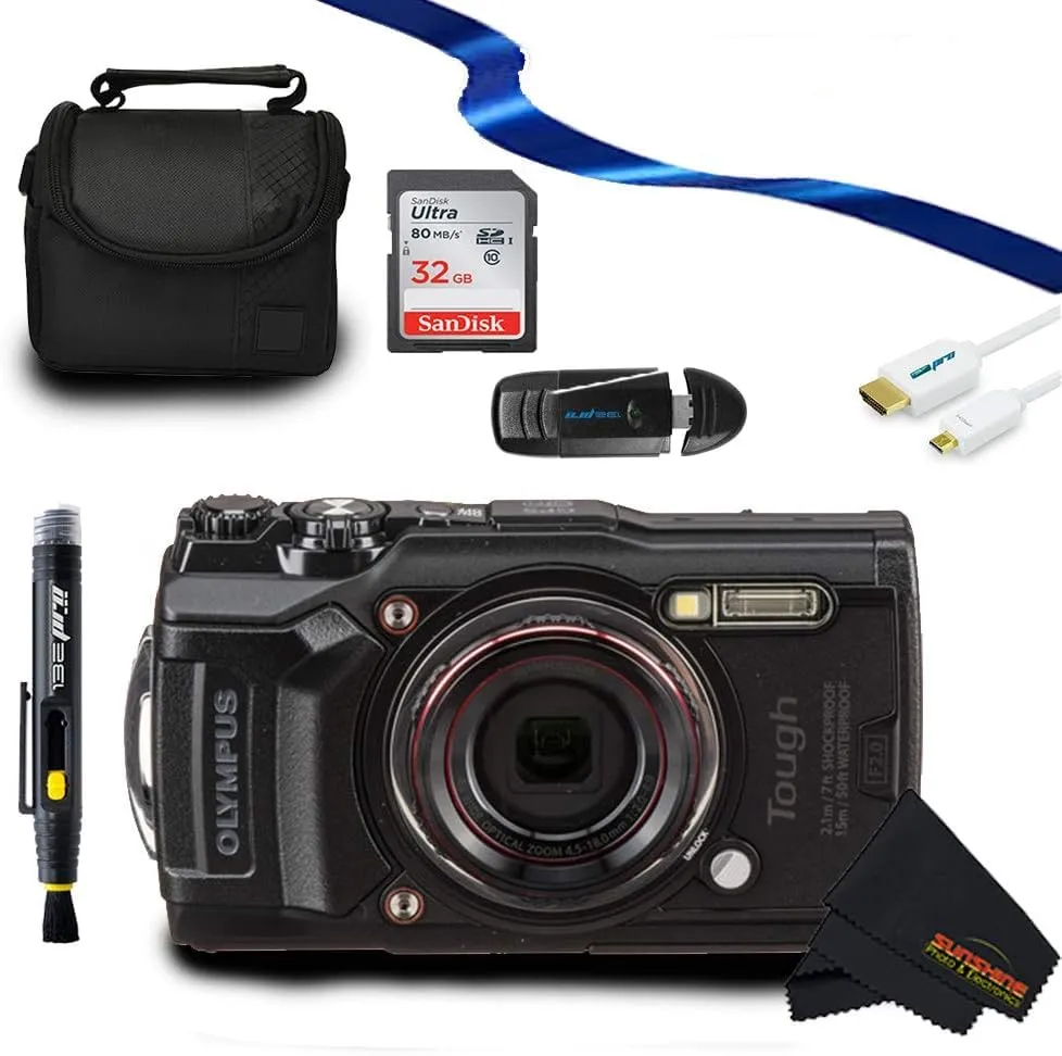 Olympus Tough TG-6 Waterproof Camera Bundle - 12MP, 4X Zoom, Underwater Modes, Black