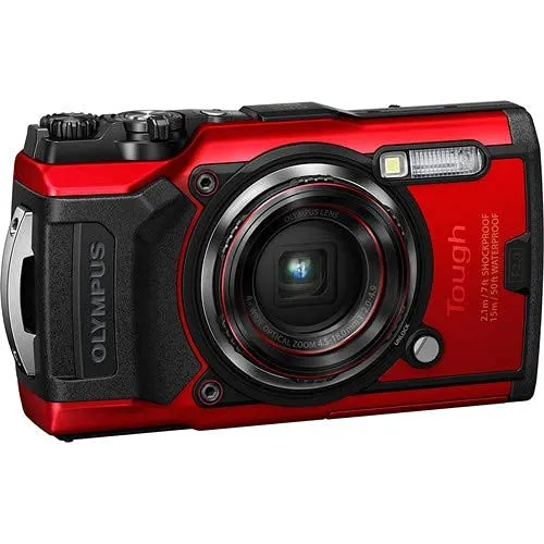 OLYMPUS Tough TG-6 Waterproof Camera Bundle - Black & Red, 12MP, 4K30p Video, Adventure-Ready