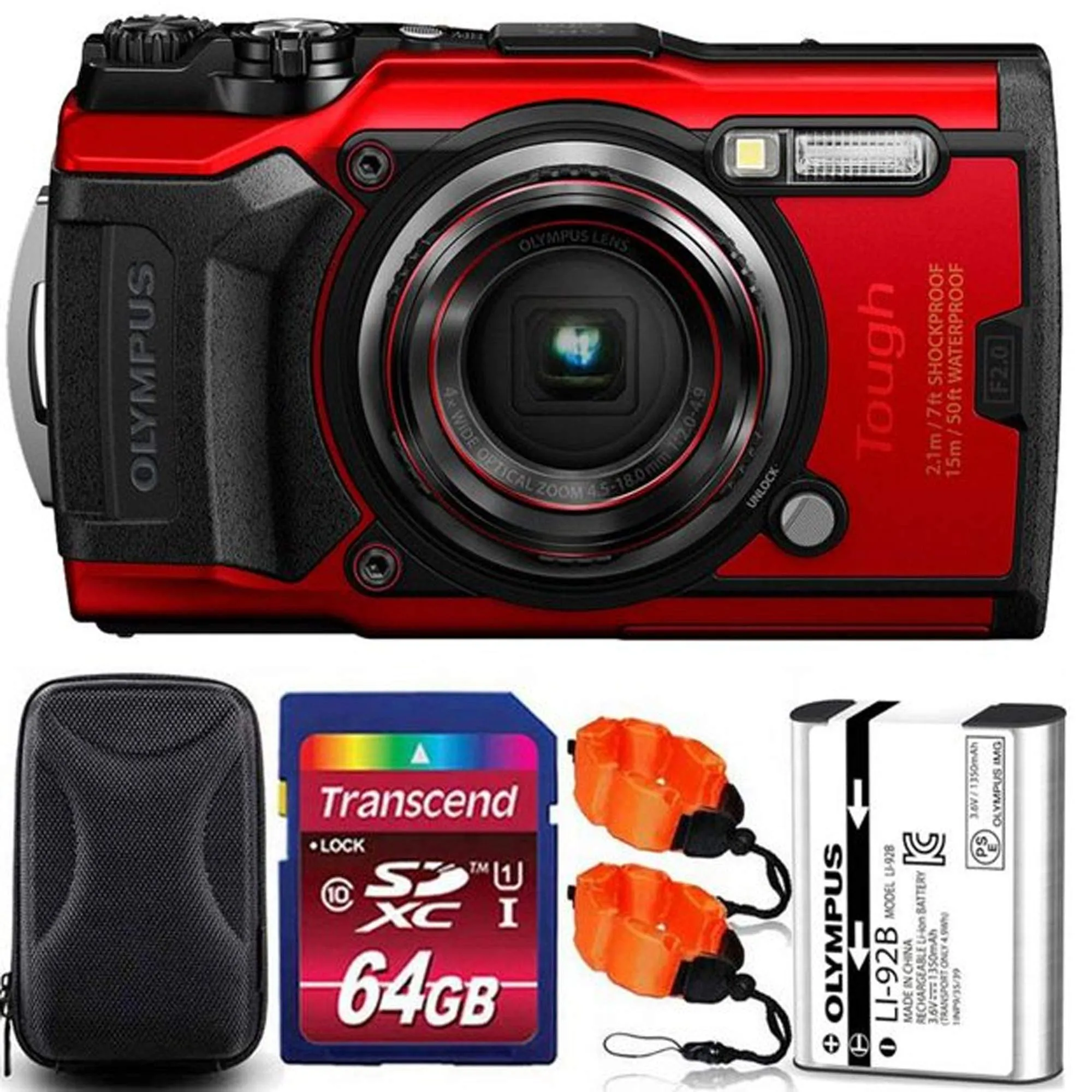 Olympus Tough TG-6 Waterproof Digital Camera (Red) with 64GB Card, Strap & Case Included