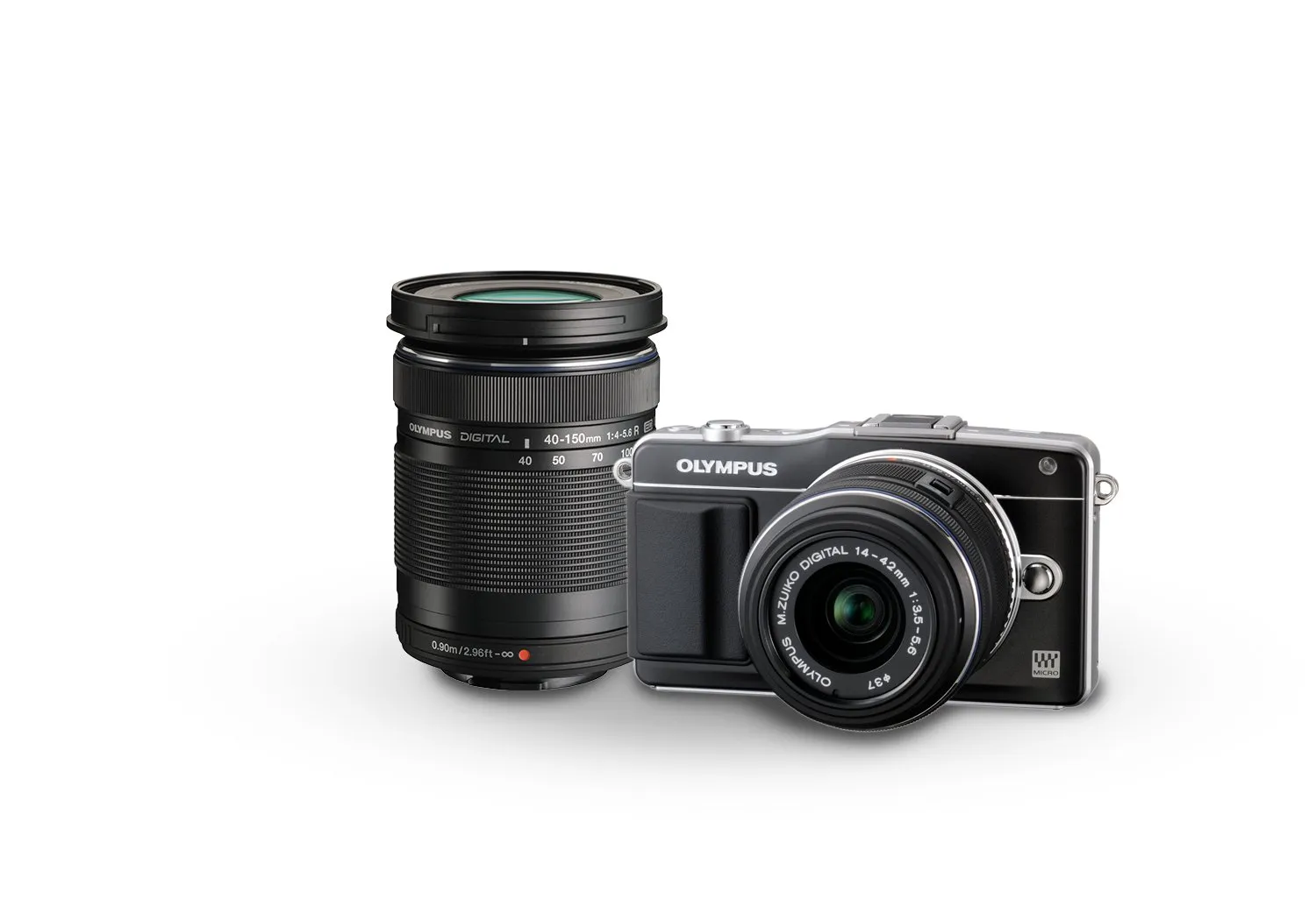 OM SYSTEM OLYMPUS E-PM2 16MP Mirrorless Camera Kit with 14-42mm & 40-150mm Lenses