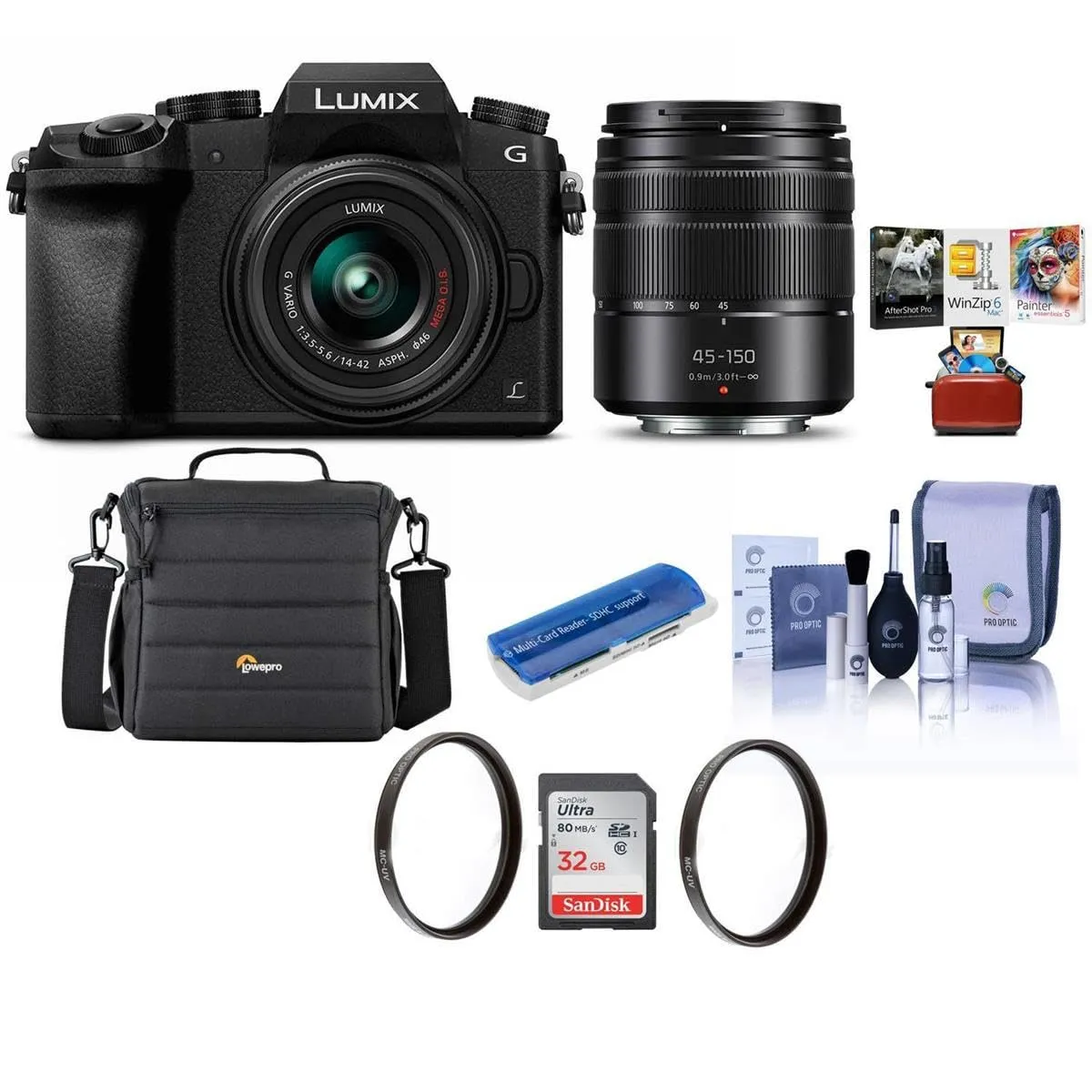 Panasonic Lumix DMC-G7 Mirrorless Camera Bundle with 14-42mm and 45-150mm Lenses, Black