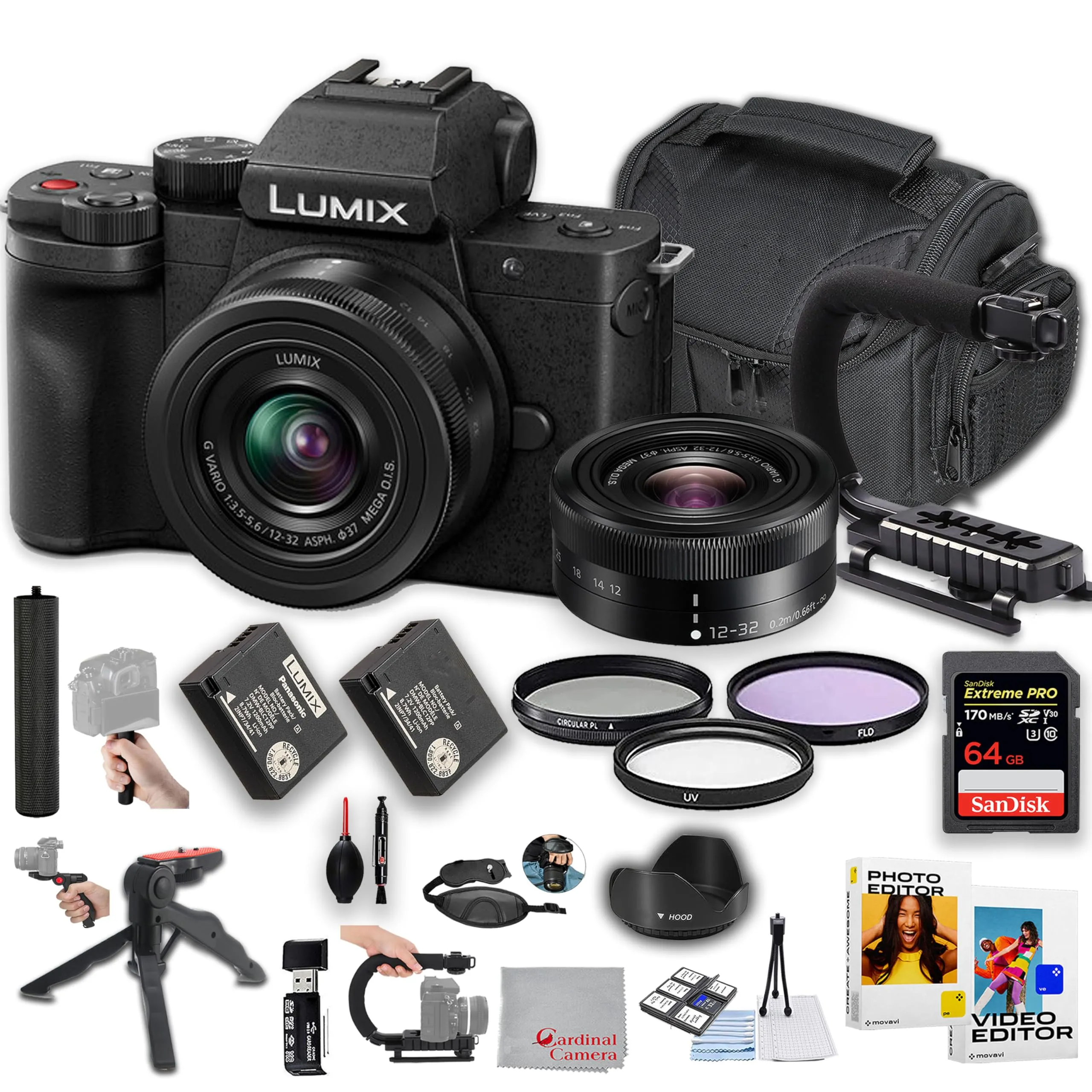 Panasonic Lumix G100 Mirrorless Camera Bundle with 12-32mm Lens, 20.3MP, Black, Compact