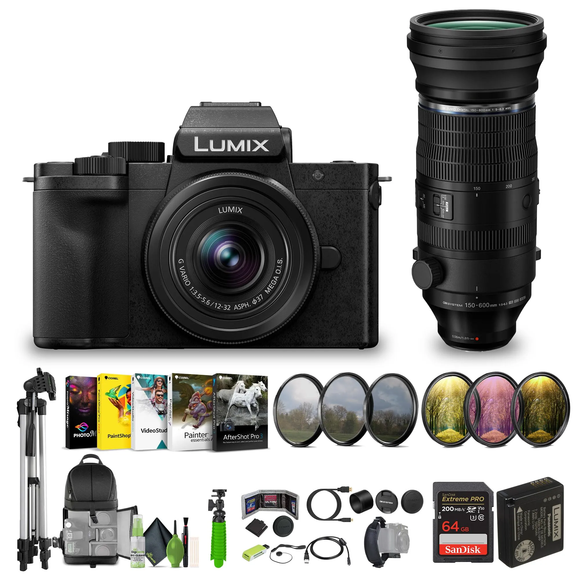 Panasonic Lumix G100D 4K Mirrorless Vlogging Camera Bundle with 12-32mm & 150-600mm Lenses