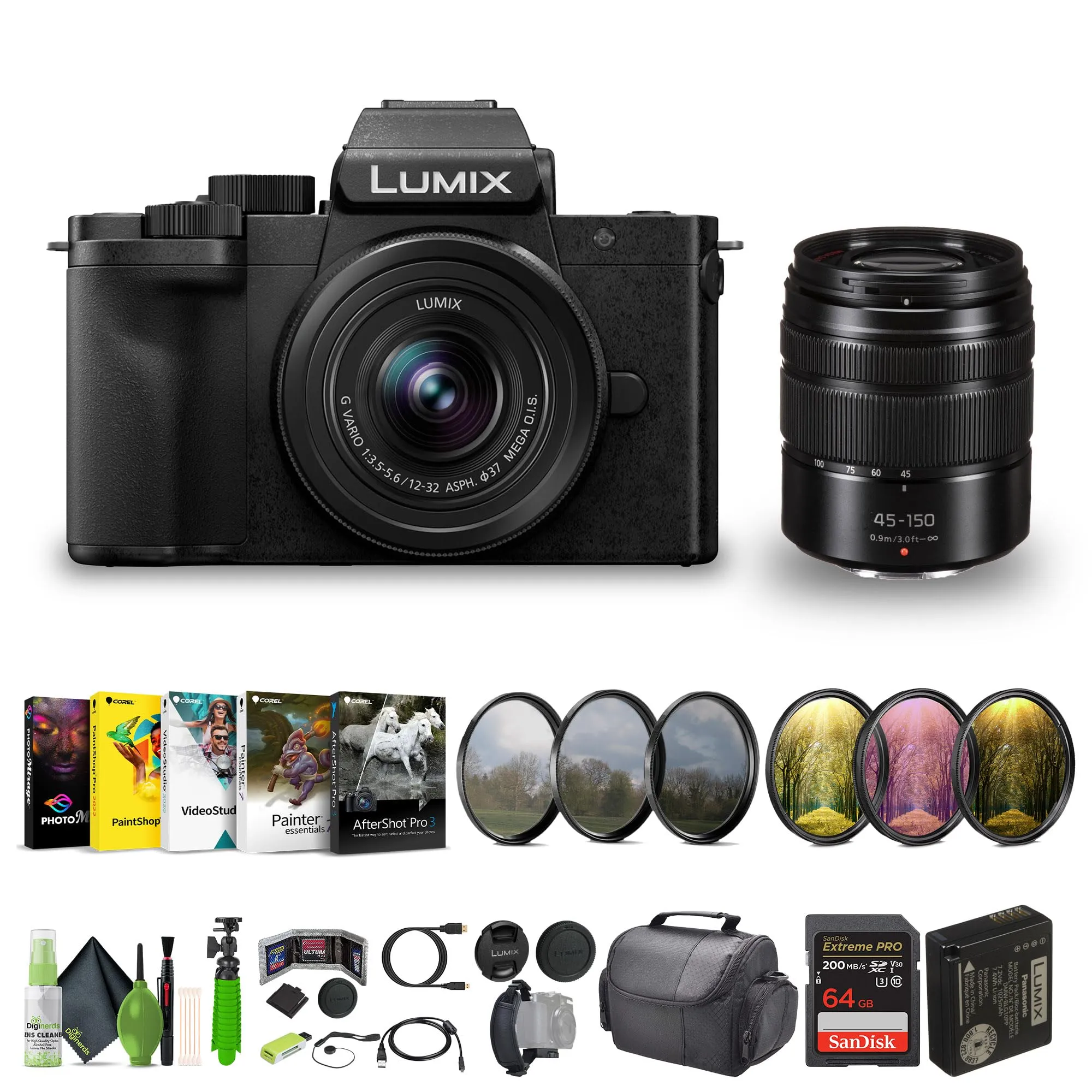 Panasonic Lumix G100D 4K Mirrorless Vlogging Camera Bundle with 12-32mm & 45-150mm Lens