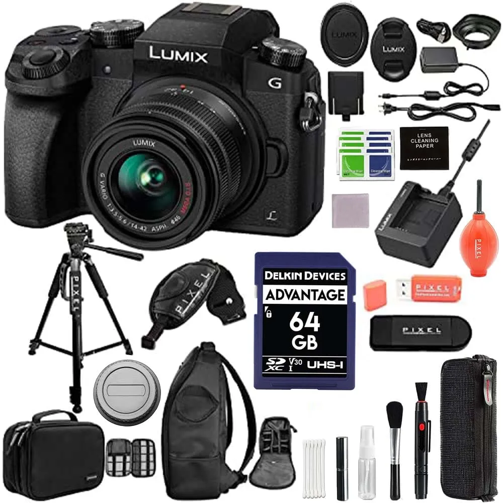 Panasonic LUMIX G7 4K Digital Camera with 14-42mm Lens, Advanced Travel Bundle, Black