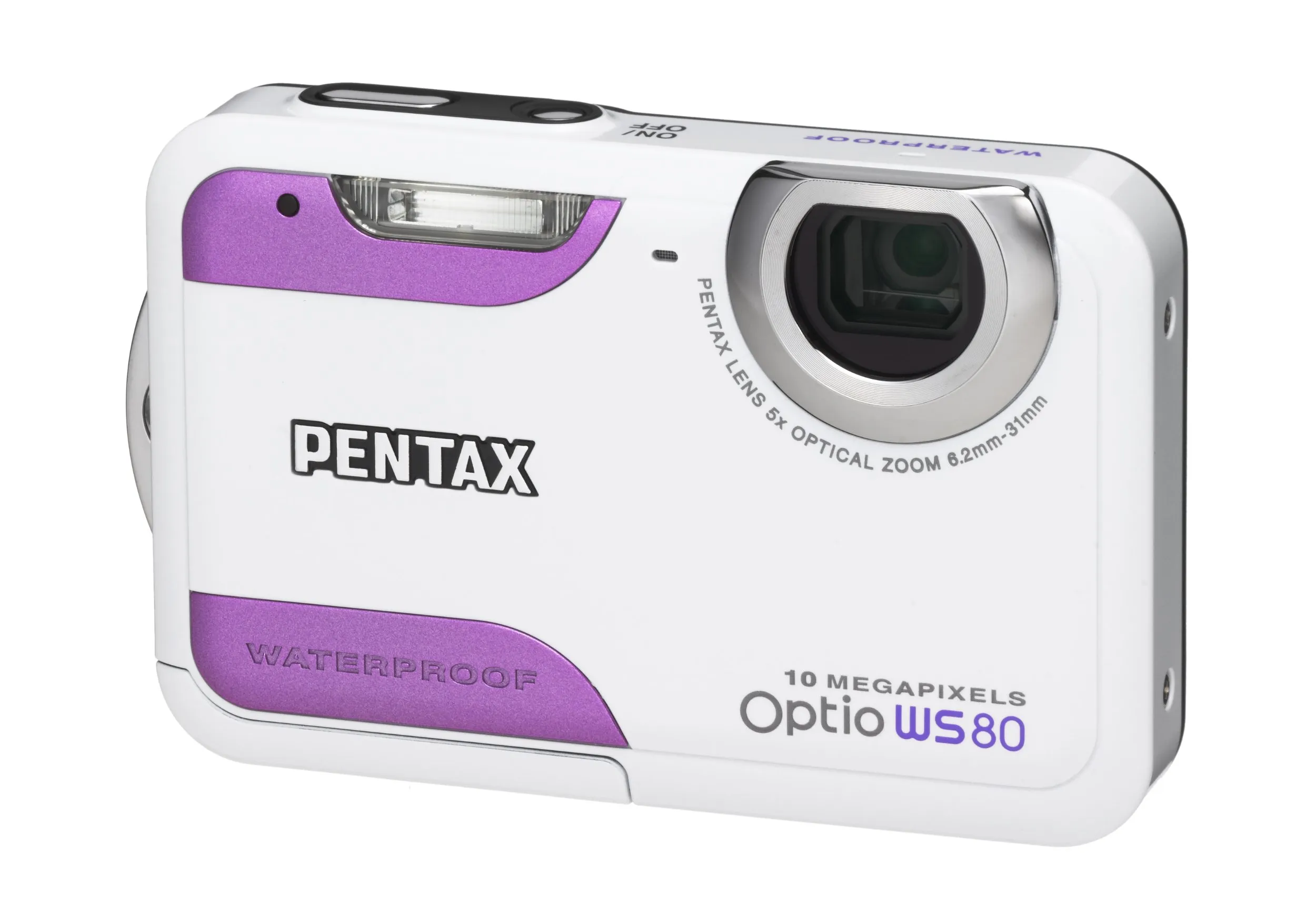 Pentax Optio WS80 10MP Waterproof Camera - 5x Zoom, 2.7-inch LCD, White & Purple