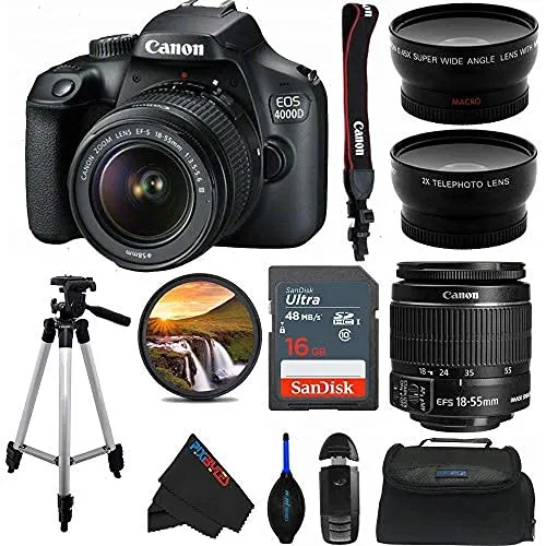 PixiBytes EOS 4000D DSLR Camera Bundle with 18-55mm Lens, Tripod & Advanced Features